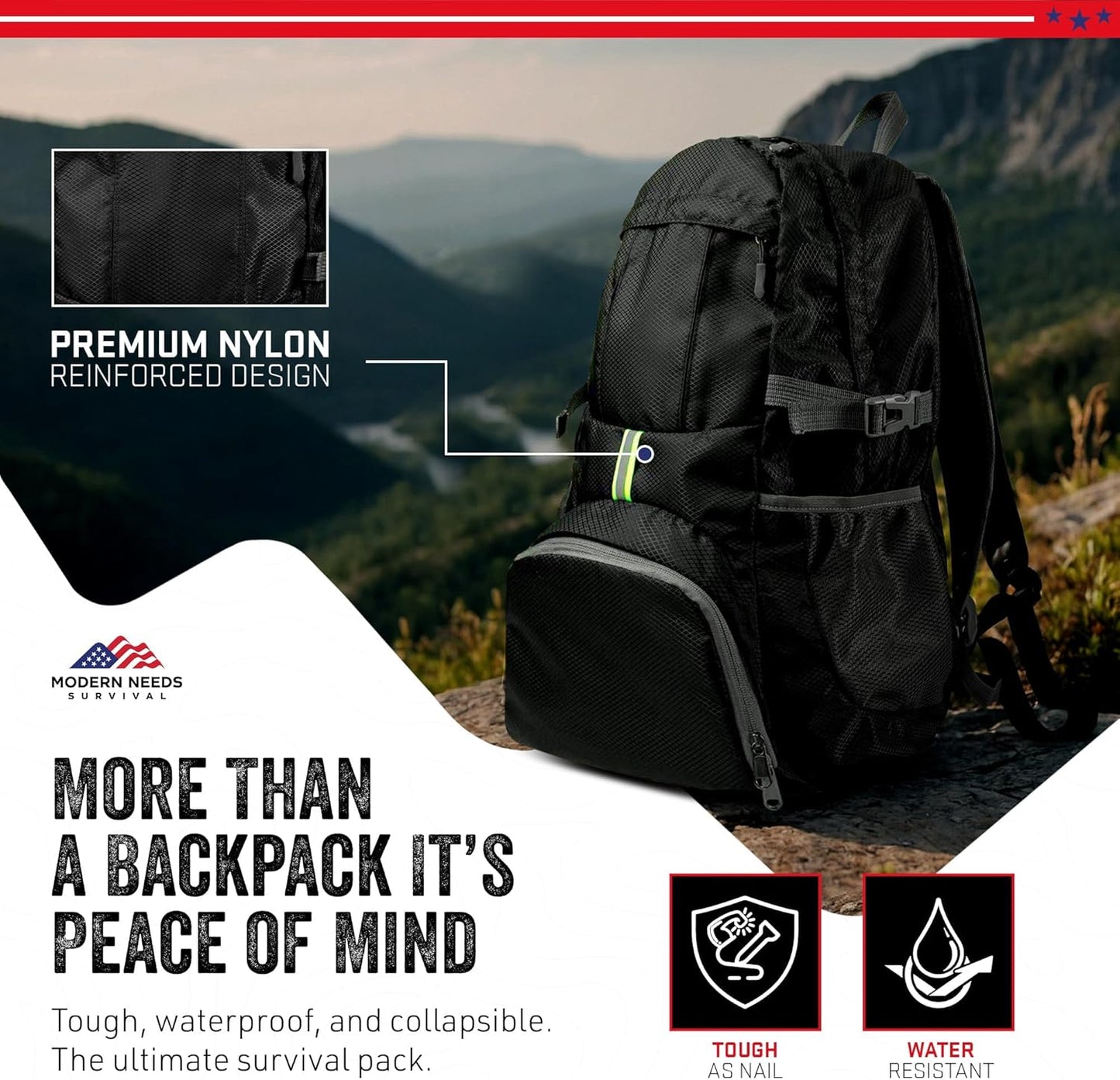MODERN NEEDS Ready Pack 35L — Foldable Backpack for Travel | Lightweight, Water Resistant Hiking Daypack | Compact, Packable Backpack for Men & Women | Great for Camping & Daily Use