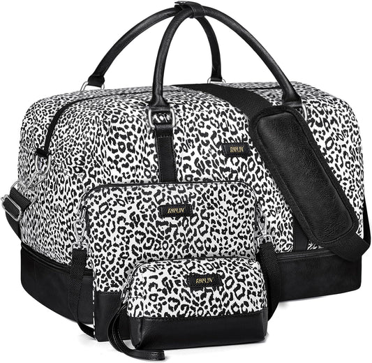IBFUN Weekender Bags for Women, 21" Weekender Travel Bag, Travel Duffle Bag with Shoe Compartment Carry on Overnight Duffel Bag for Weekend Travel Business Trip, 3PCS