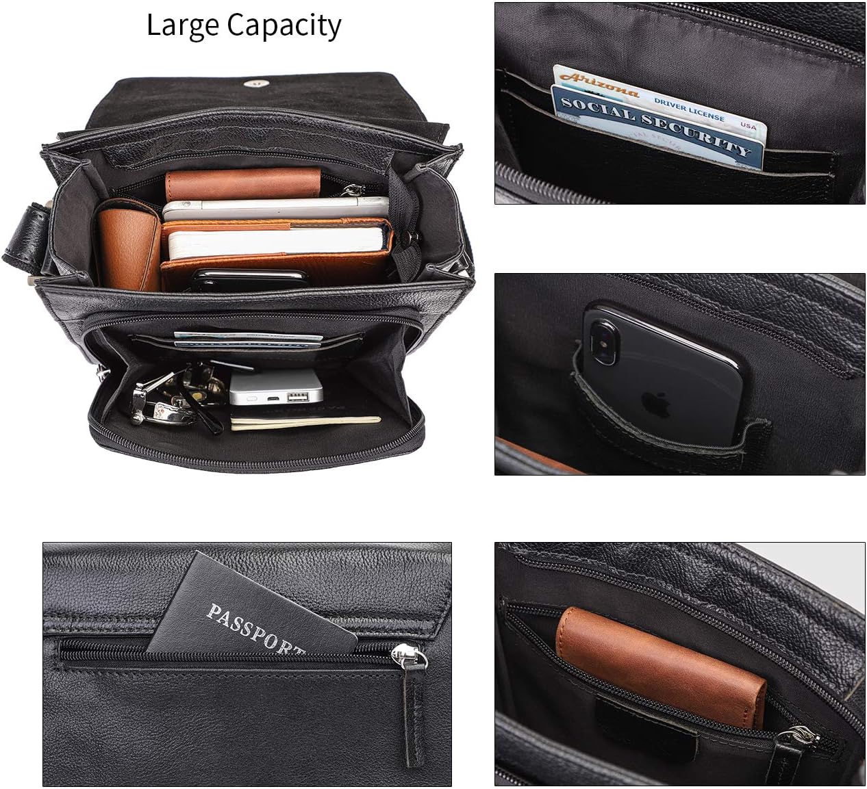 Augus Leather Messenger Crossbody Shoulder Bag for Men Work Business Casual Adjustable straps With YKK Metal Zipper