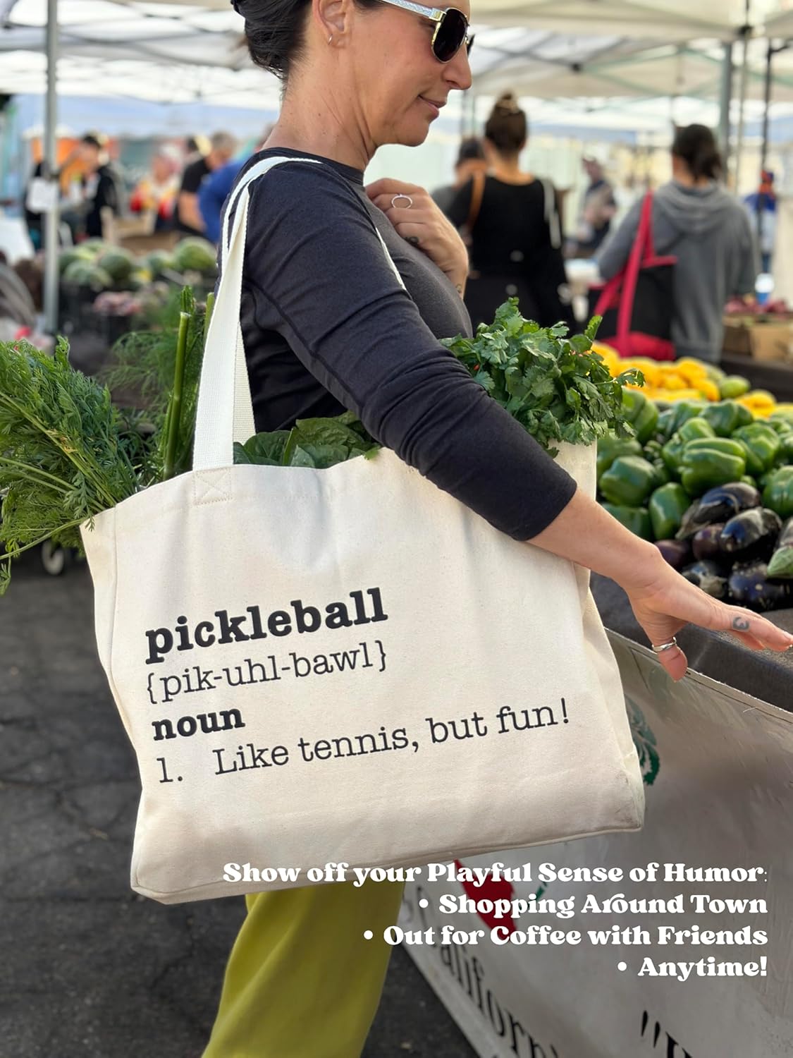 Large Canvas Pickleball Tote - Sustainable, Funny & Cute Grocery Bag