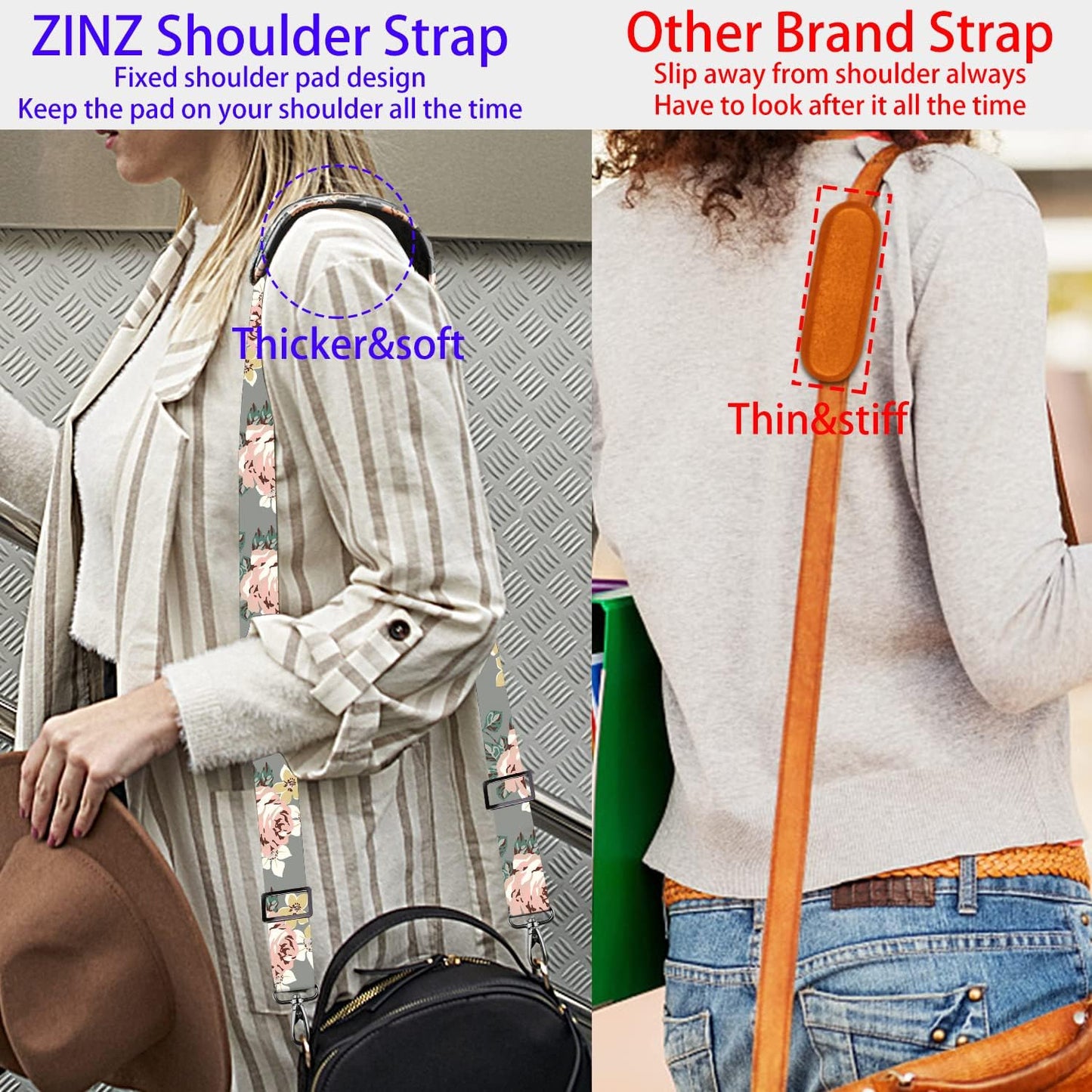 ZINZ Shoulder Strap 58" Ultra-Thick Fixed Padded and Adjustable Buckles Crossbody Strap for Briefcase Laptop Bag Luggage