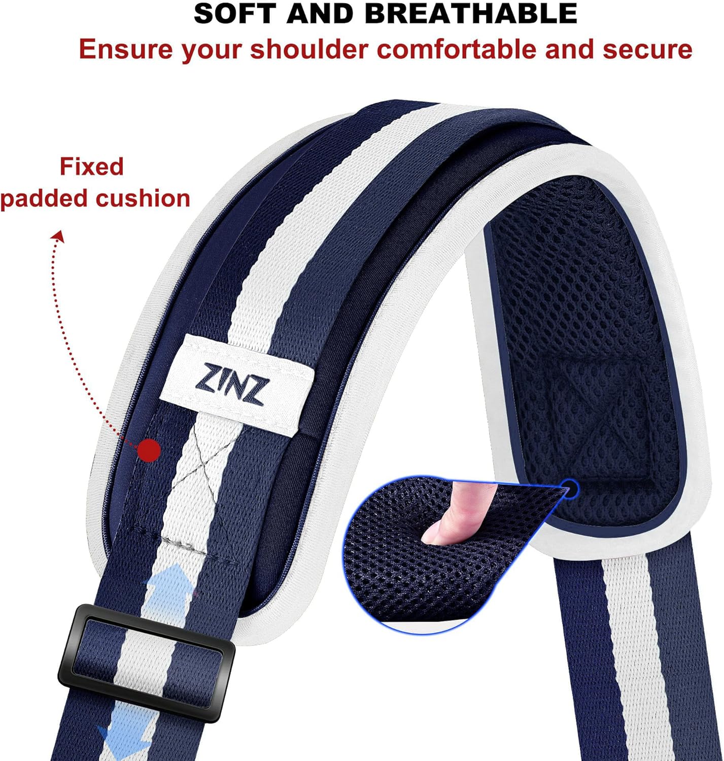 ZINZ Shoulder Strap - 59 Inch Universal Heavy-duty Adjustable Strap with Ultra-thick Fixed Breathable Pad for Laptop, Crossbody, Gym, Camera Bag and More - Stripe-BuWBu