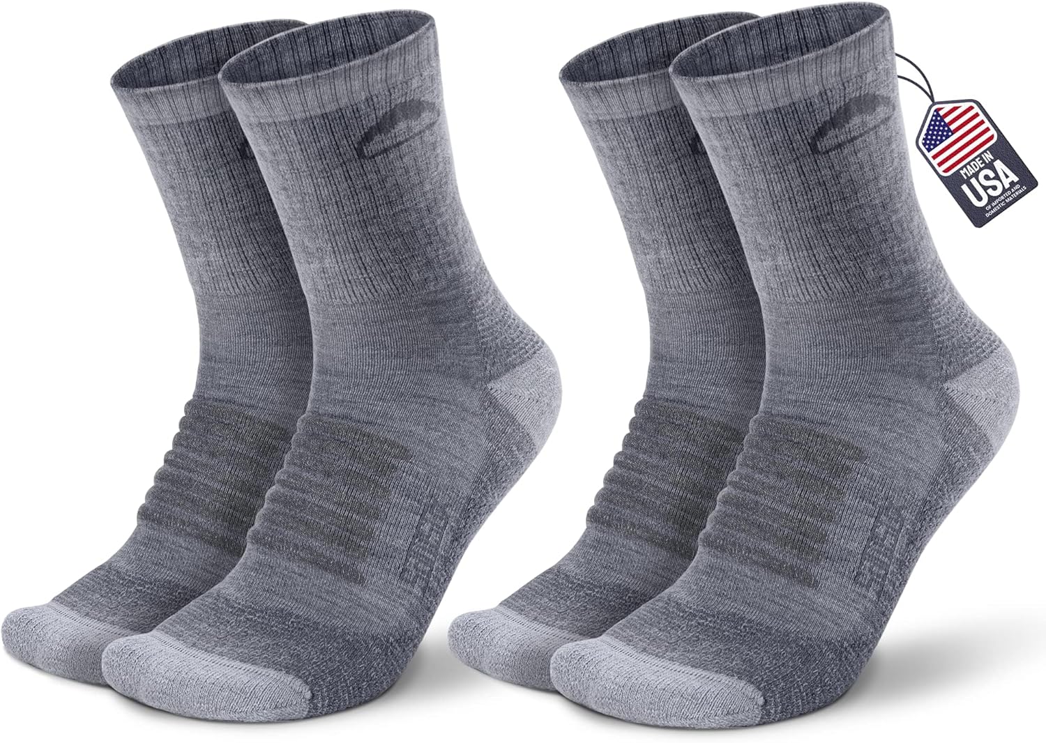 2 Pack Merino Wool Hiking Socks, Made in USA, Moisture Wicking Cushion Socks for Men & Women