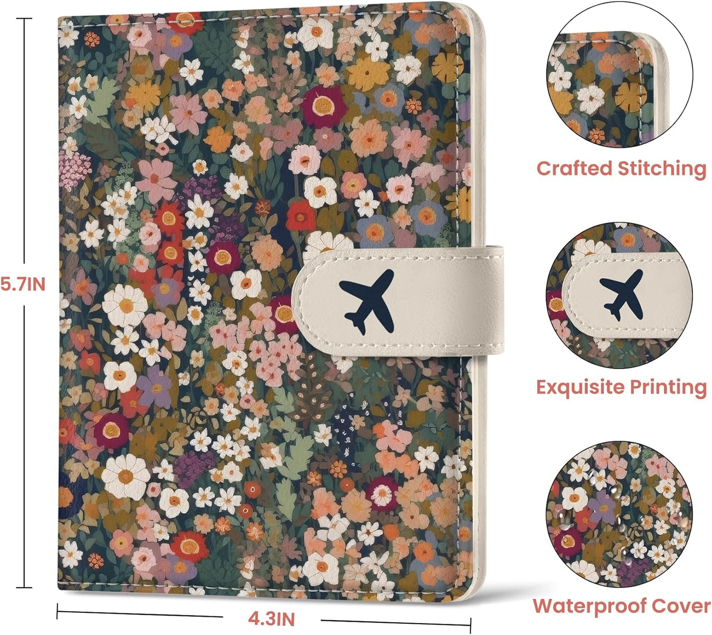 Passport Holder for Travel Essentials, RFID Blocking Leather Cover Wallet with Magnetic Closure, Aesthetic & Cute Passport Book Case for Women and Men - Flower