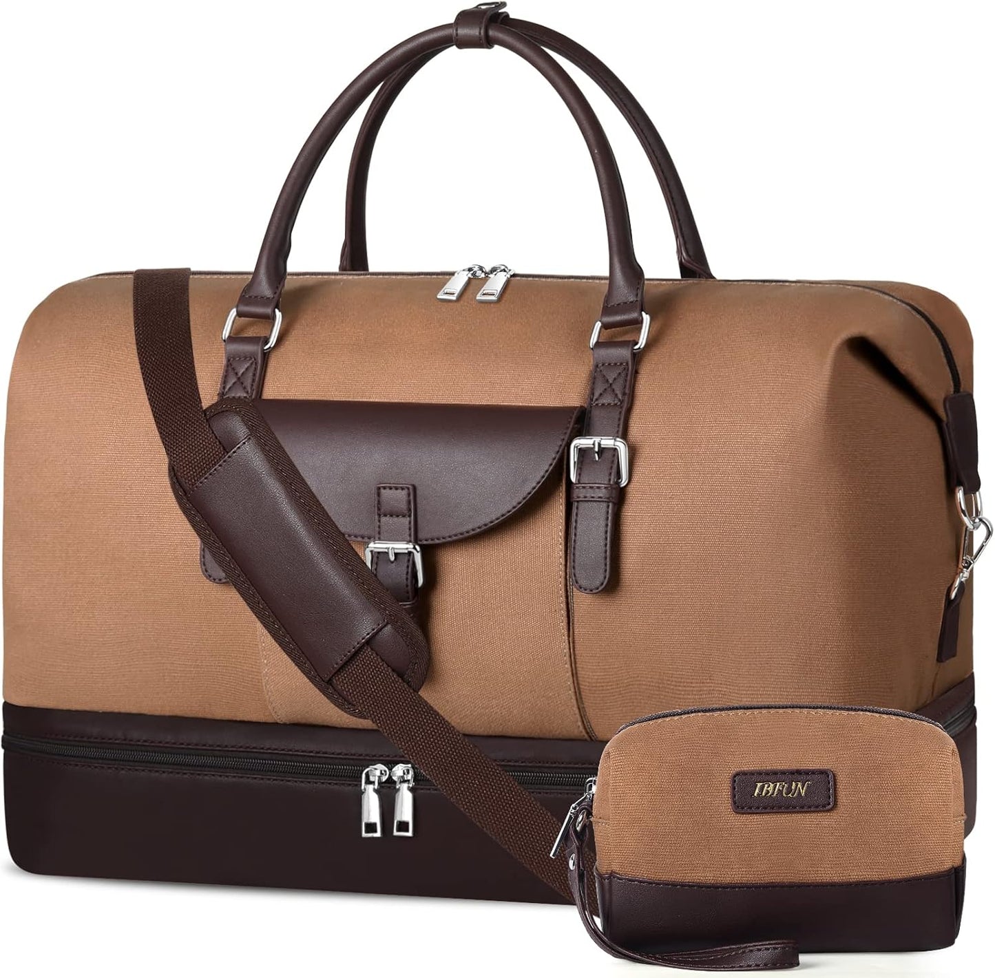 Weekender Bag for Women, Large Overnight Bag Canvas Travel Duffel Bag Carry On Tote with Shoe Compartment 21" 3Pcs Set