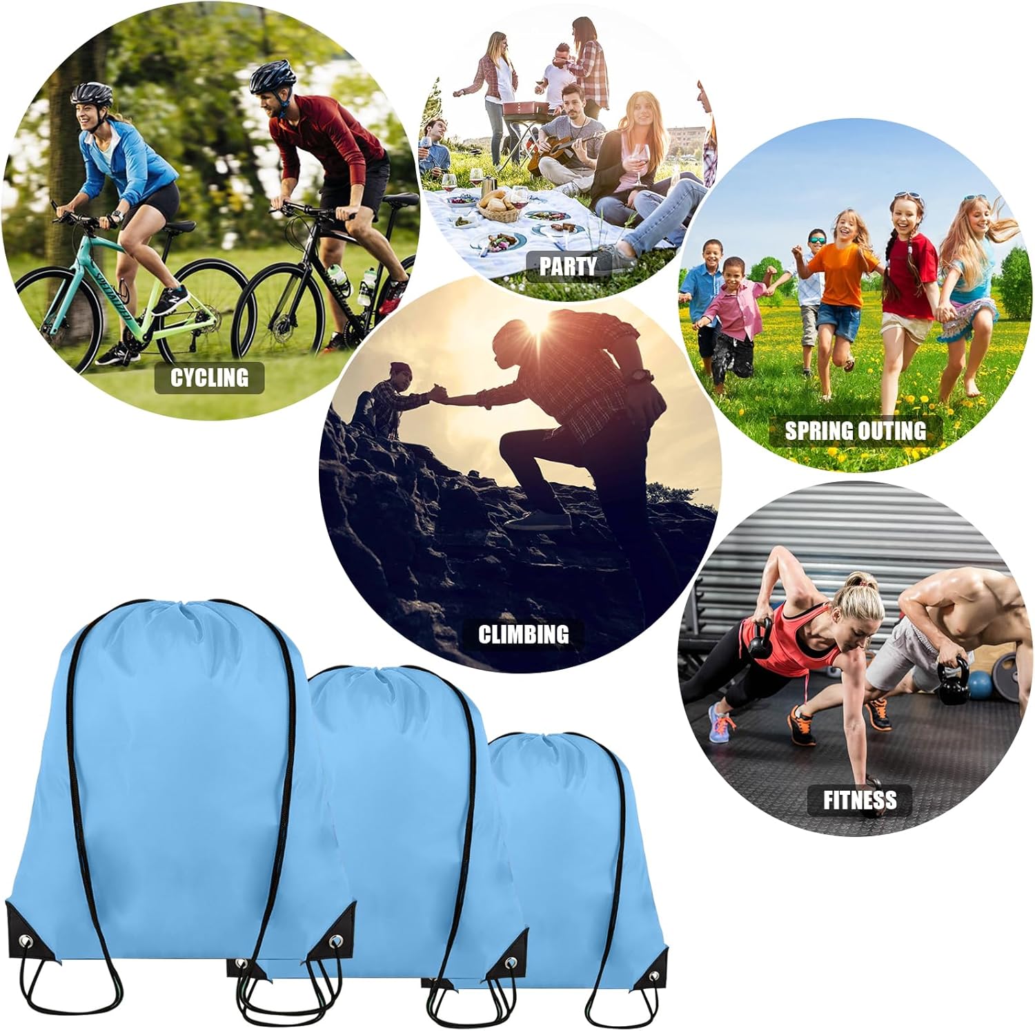 40 Pieces Drawstring Backpack Bulk Cinch Sackpack Ployster Drawstring Bags for Gym Party Trip(Sky