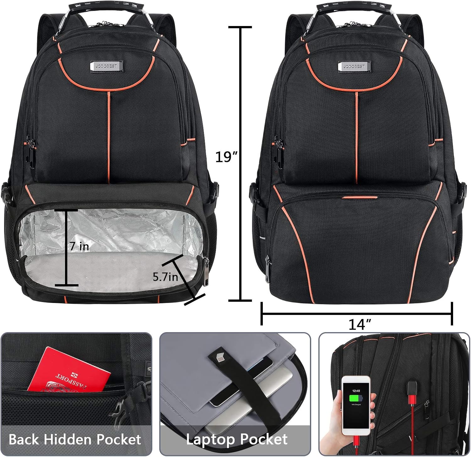 VECKUSON Lunch Bag Backpack, Insulated Cooler Lunch Box, Extra Large 17.3 inch Laptop Backpack with