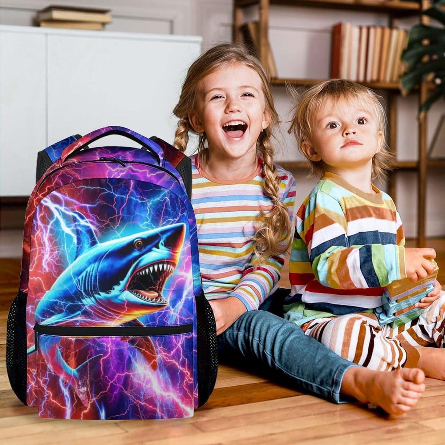 Kids Backpack for Boys - Shark Backpacks for Elementary School, Preschool - 17 Inch Large Capacity Students Bookbag for Travel, Outdoor