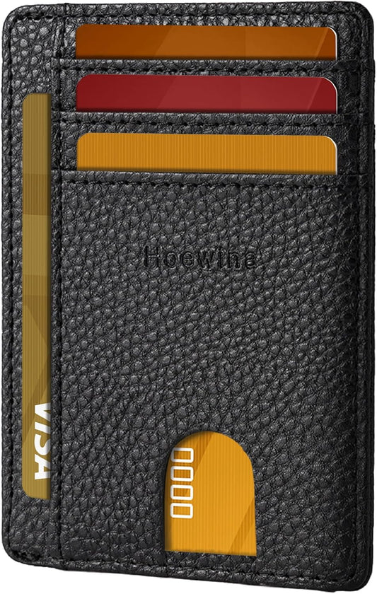 Hoewina Slim Wallet for Men, Credit Card Holder Wallet, Minimalist Design - RFID Blocking Front Pocket Leather Thin Wallet for Men and Women(Lichee Black)
