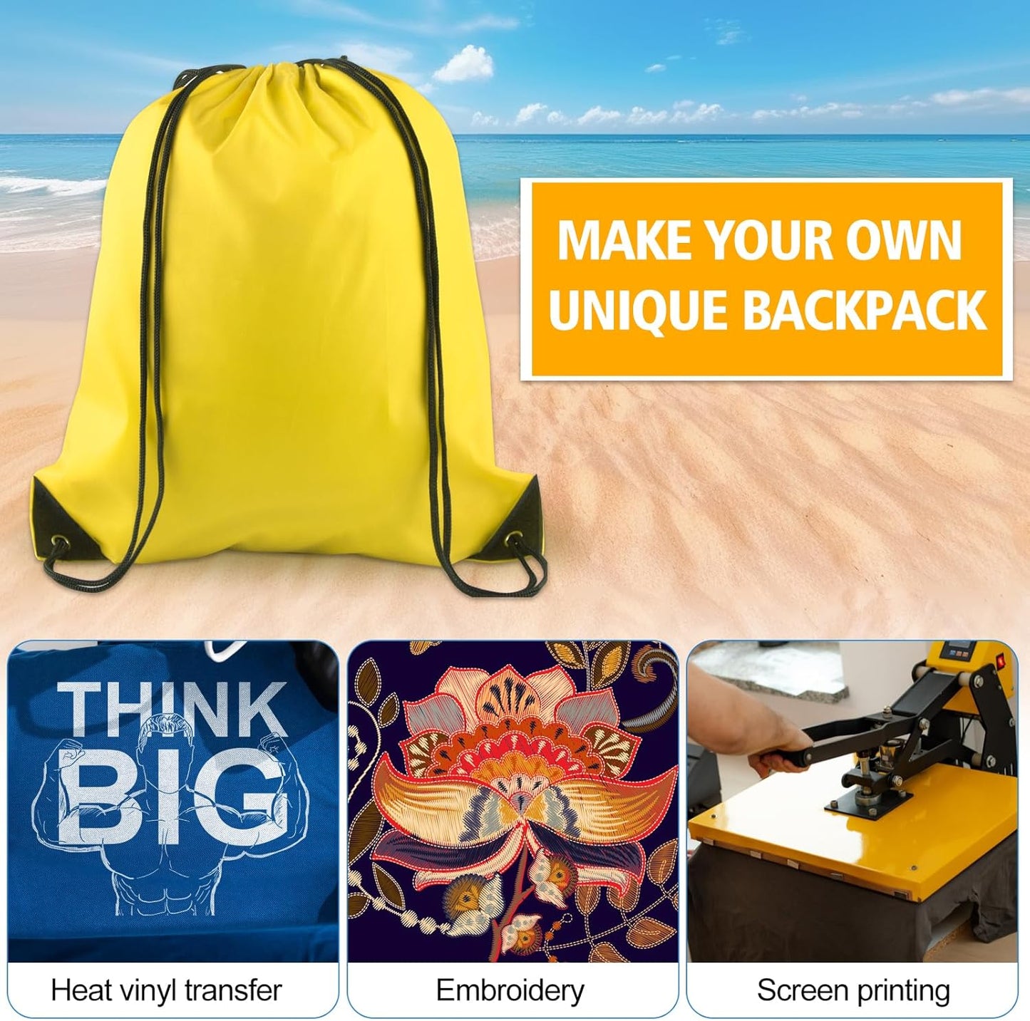 KUUQA 12 Pcs Drawstring Backpack Bags Bulk Yellow Drawstring Bag Foldable Gym Bag Sports Cinch Sack