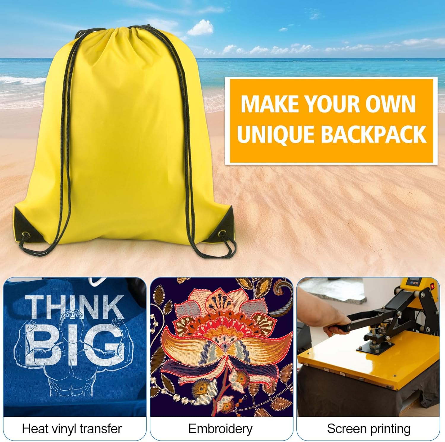 KUUQA 12 Pcs Drawstring Backpack Bags Bulk Yellow Drawstring Bag Foldable Gym Bag Sports Cinch Sack