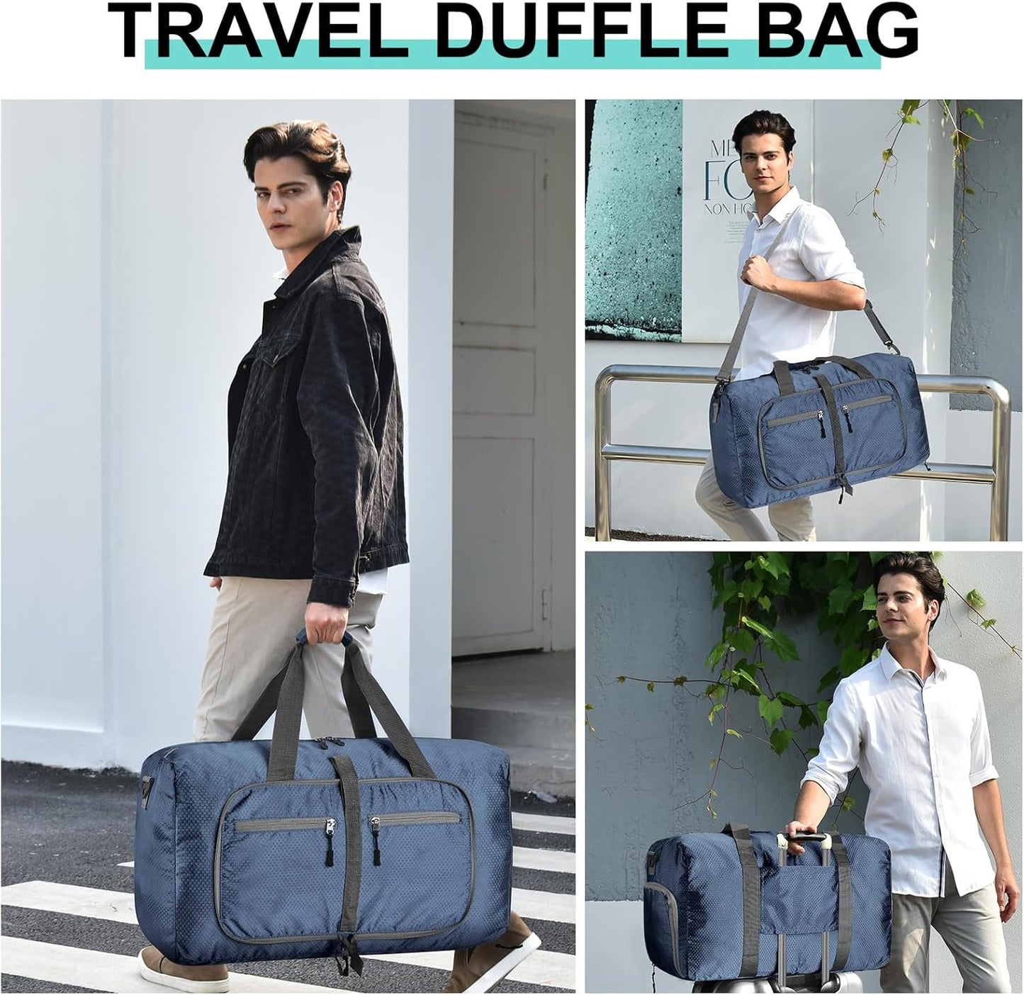 Dimayar Travel Duffle Bag for Men Women - Foldable Duffel Bag with Shoes Compartment - Overnight Bags Waterproof & Tear Resistant(115L,Dark Blue)