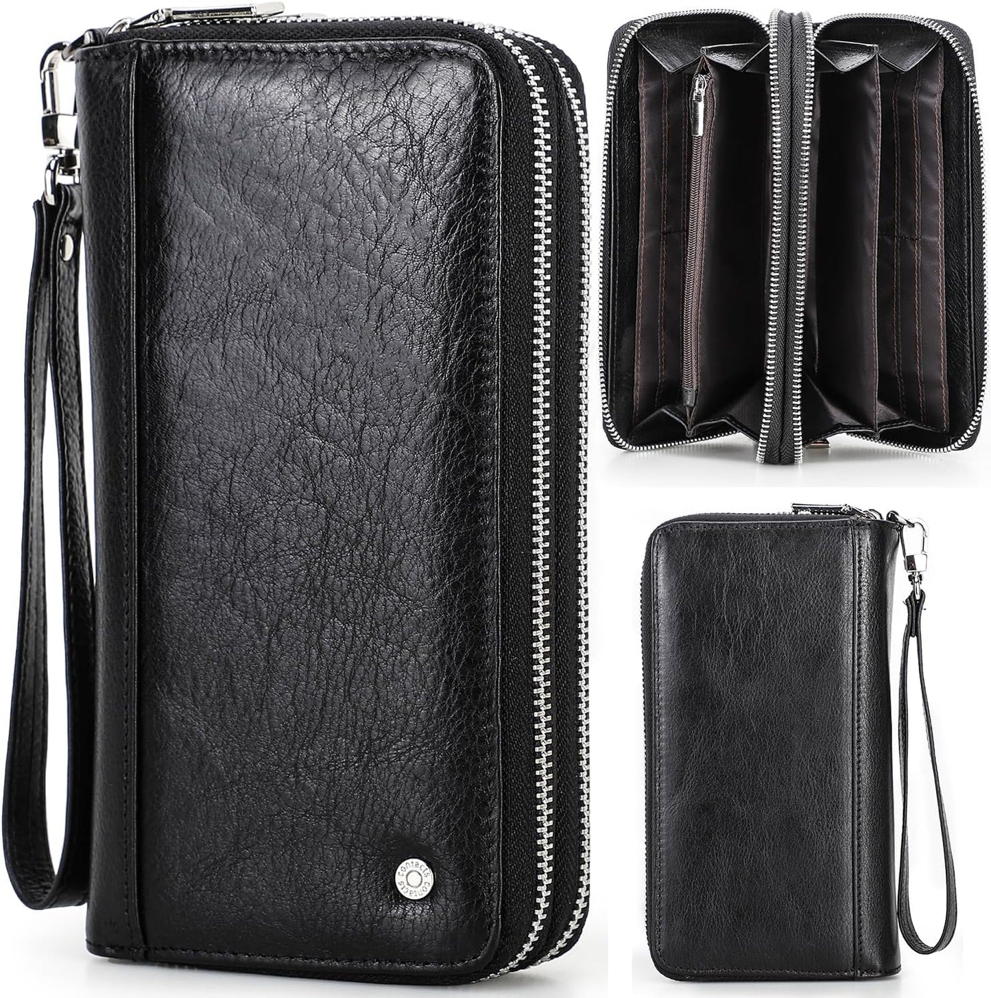 Top Grain Genuine Leather Handheld Purse Wallet for Man & Woman, Classic Vintage Design, Fully