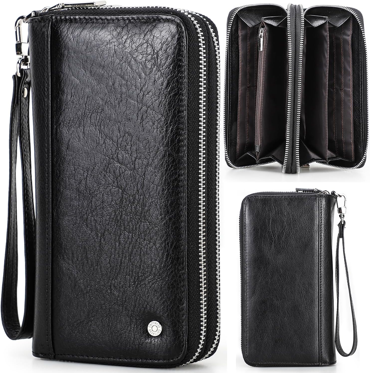 Top Grain Genuine Leather Handheld Purse Wallet for Man & Woman, Classic Vintage Design, Fully