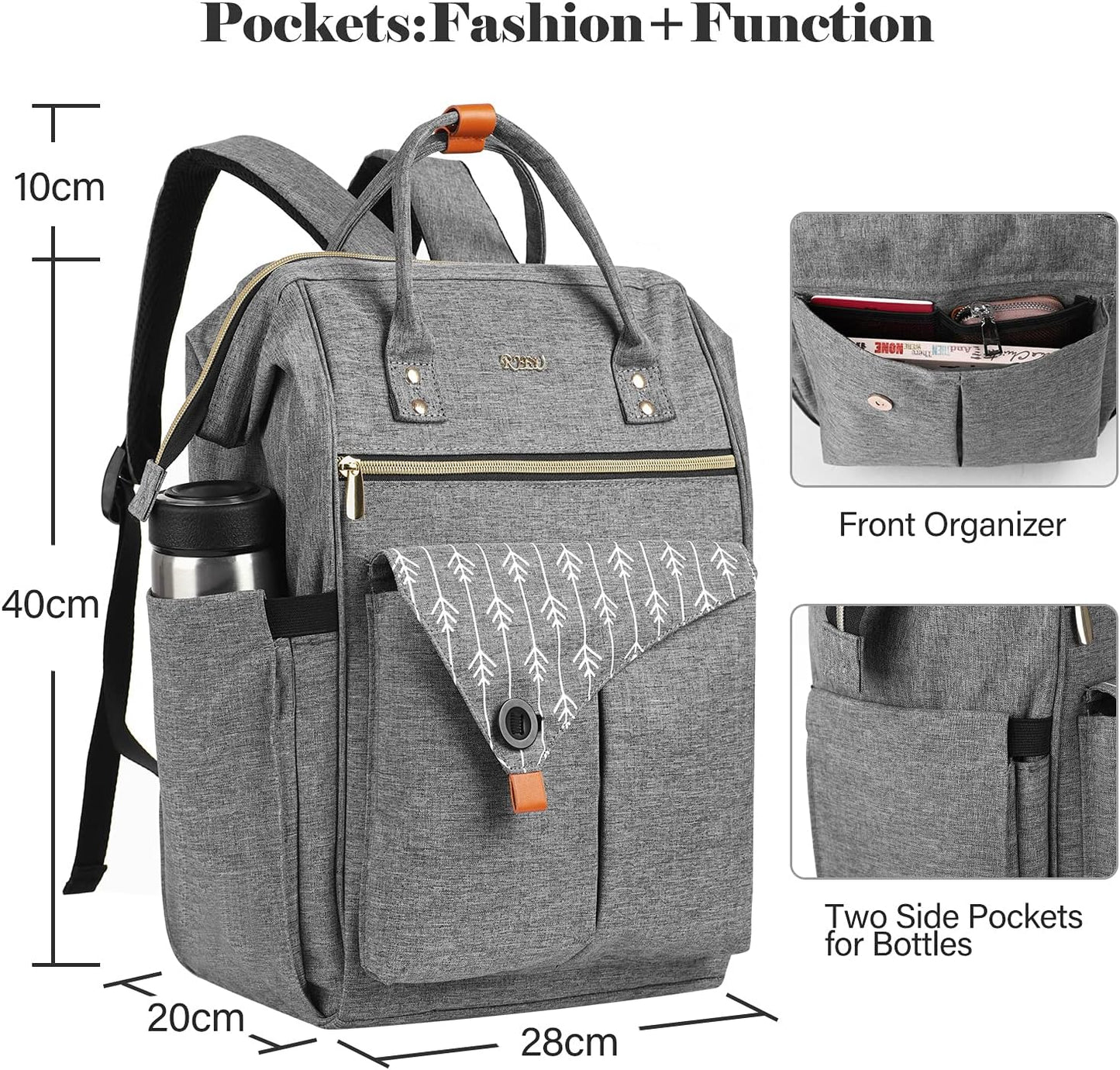 Laptop Backpack for Women, Travel School Backpack With USB Charging Port, Water Resistant Computer Bag Work Purse, Casual Daypack for Girls, Teacher Nurse Backpack, Gift for Women