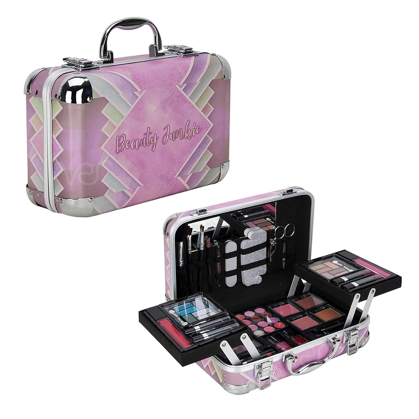 VER Beauty 61 pcs All-In-One Makeup Kit For Woman, Girls & Teens, Full Kit, Makeup Gift Set Eyeshadow Lipstick Lip Gloss Multi-Color Lip Balm Rouge Nail Enamel Mascara Tweezer Scissor Filer (Pink)