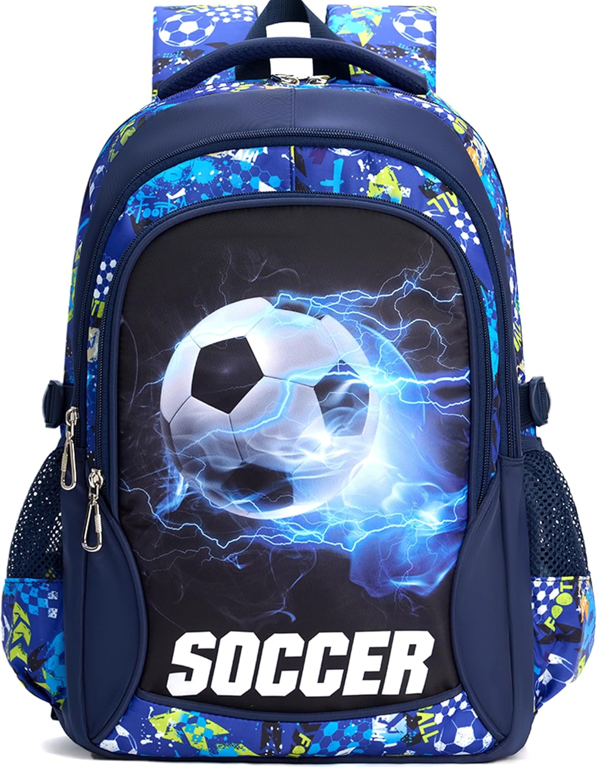 Kids Backpack for Boys Soccer School Backpacks Boy Spacious Laptop Bookbag Elementary Schoolbag Waterproof Durable (Blue)