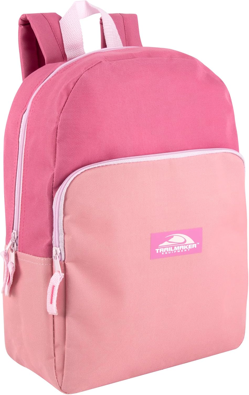 Color Block Backpacks for School Boys and Girls, 15 Inch Two Tone Colorful Small Travel Backpack for Kids (Pink)