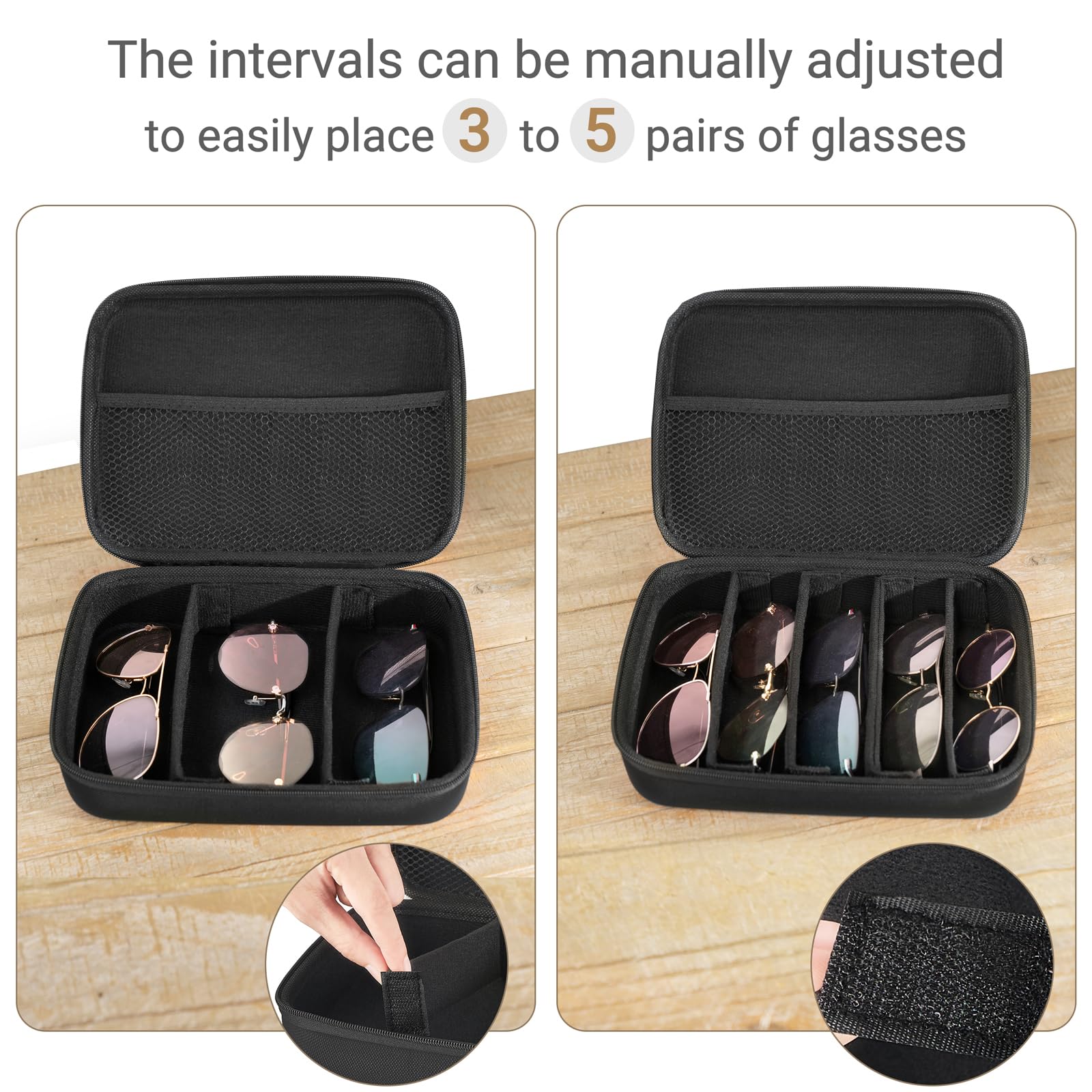 Mkono Travel Sunglasses Case Glass Organizer Multiple Pairs Adjustable Slot