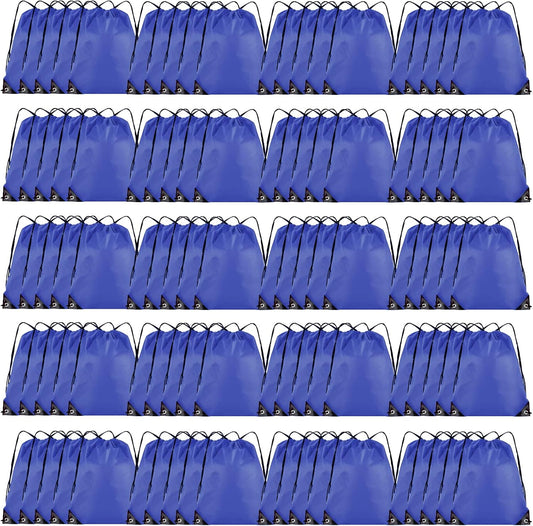 Drawstring Backpack Bulk 100Pcs Cinch Bag, Polyester Drawstring Bags for Gym Beach Sports Short Trip Party (Navy Blue)