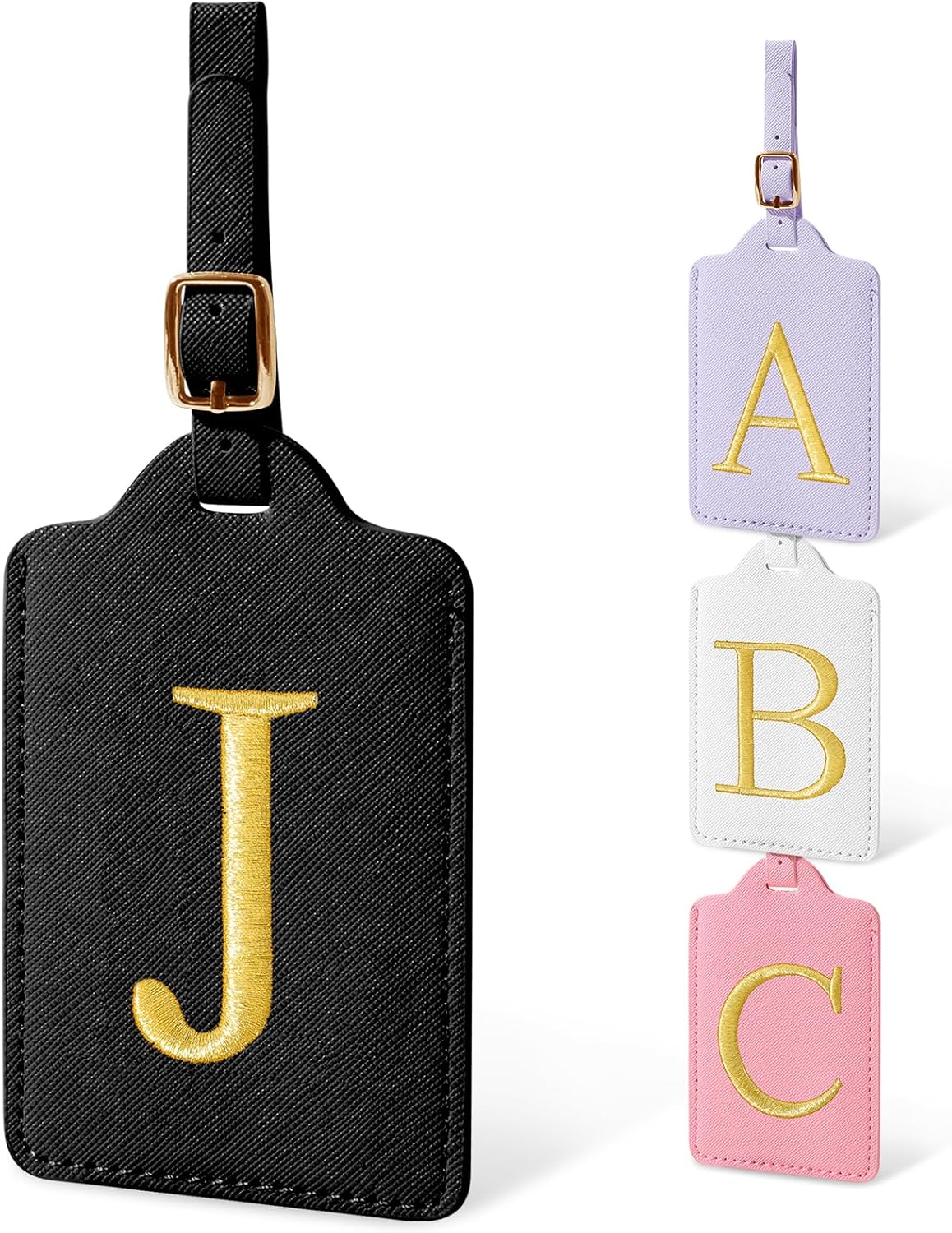 Personalized Initial Luggage Tags for Suitcases, Cute PU Leather Embroidered Letter Travel Luggage