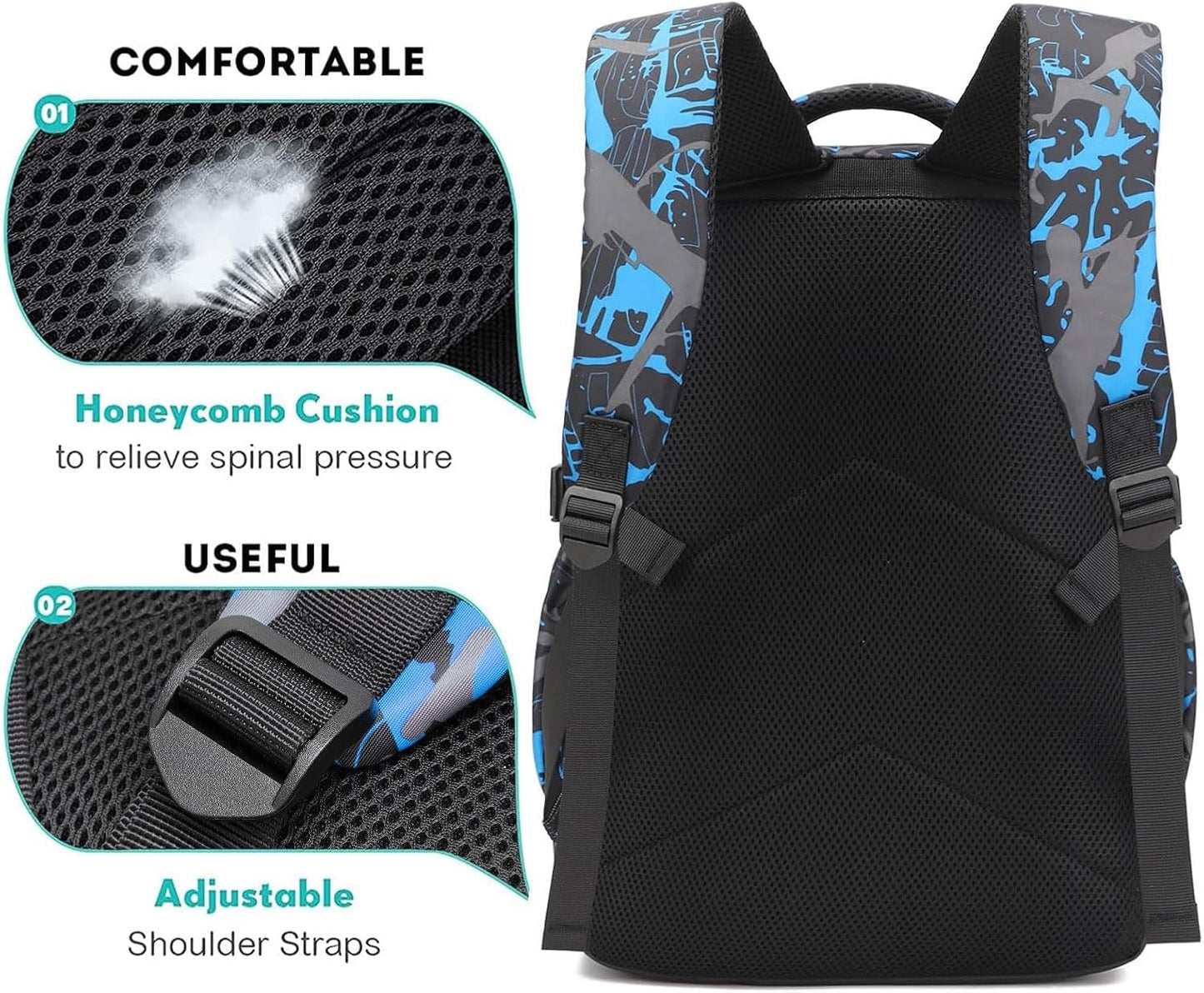 School Backpack for Teen Boys, Kids Backpack Cool Luminous Backpack with USB Charging Port, Lightweight Laptop Bag with Sling Bag Set, Blue