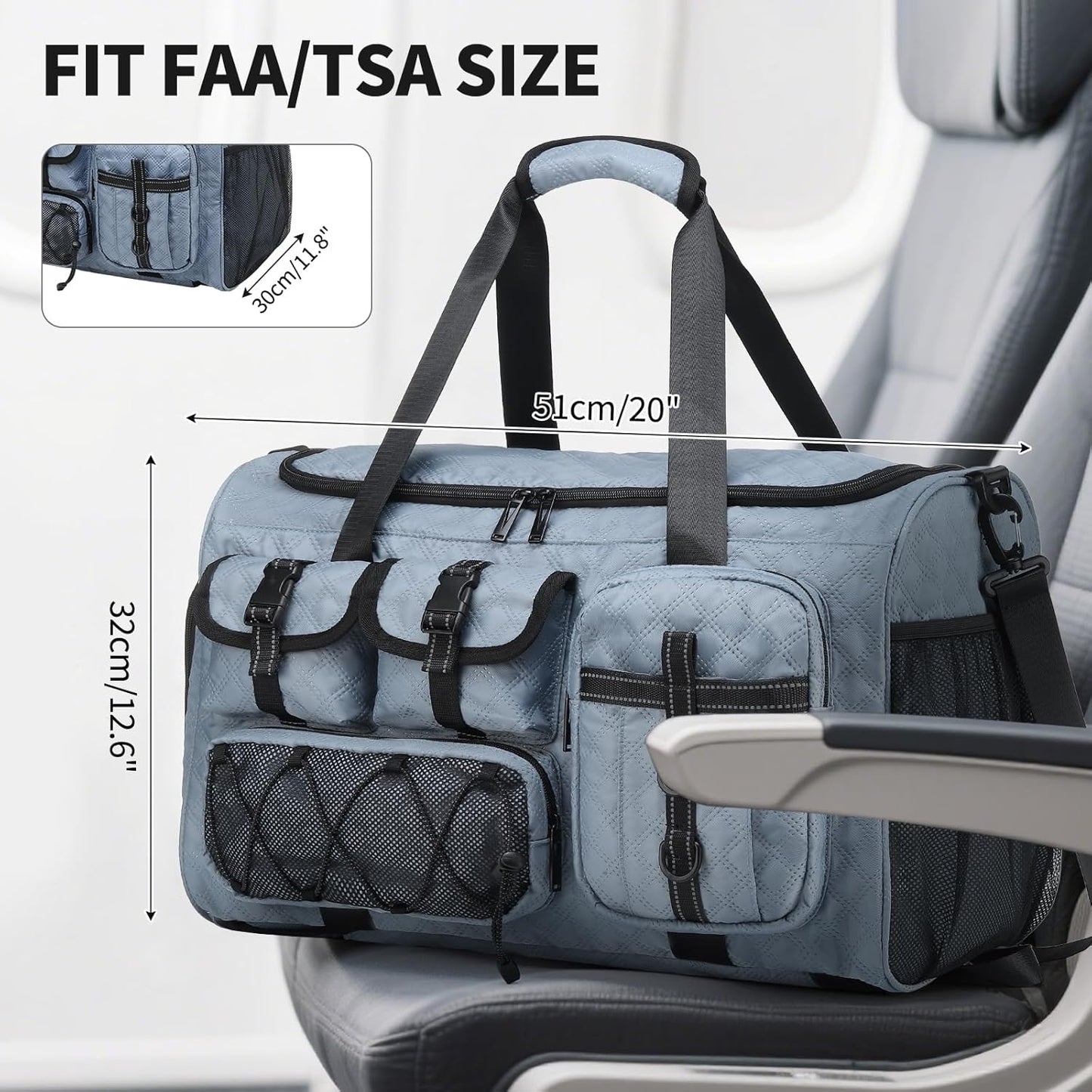 Gym Bag for Men Women, 40L Sport Duffel Bag, Anti-Theft Overnight Backpack W/Shoe Compartment for Fitness Travel, Light Blue