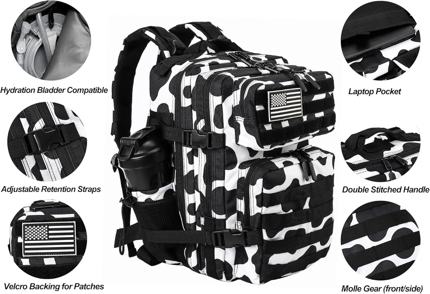 LHI Tactical Military Backpack for Men and Women 25L/35L Army Assault Pack Bag Small Rucksack with Bottle Holder