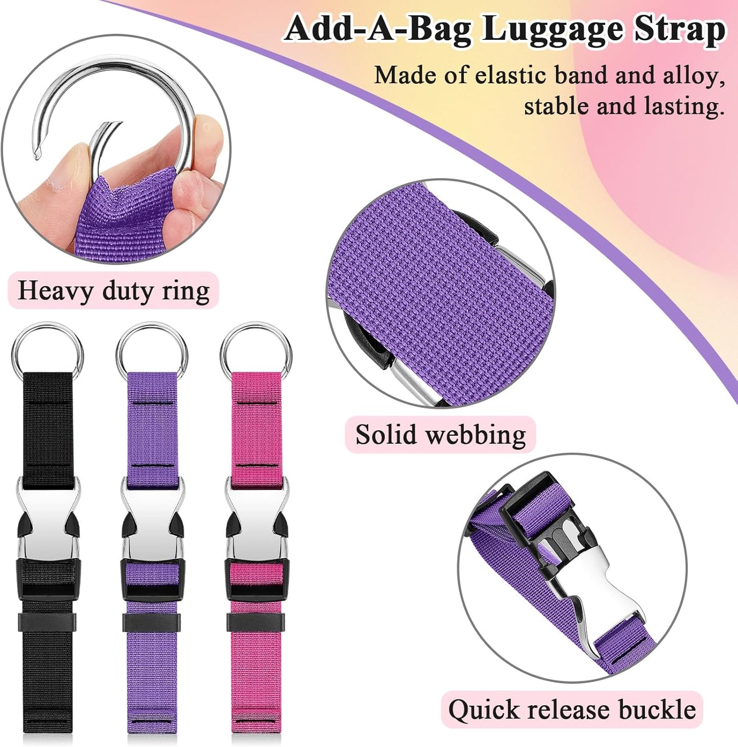 Amylove 3 Pcs Add a Bag Luggage Straps Gripper Heavy Duty Jacket Valises Strap for Travel Belt with Buckle Adjustable Baggage