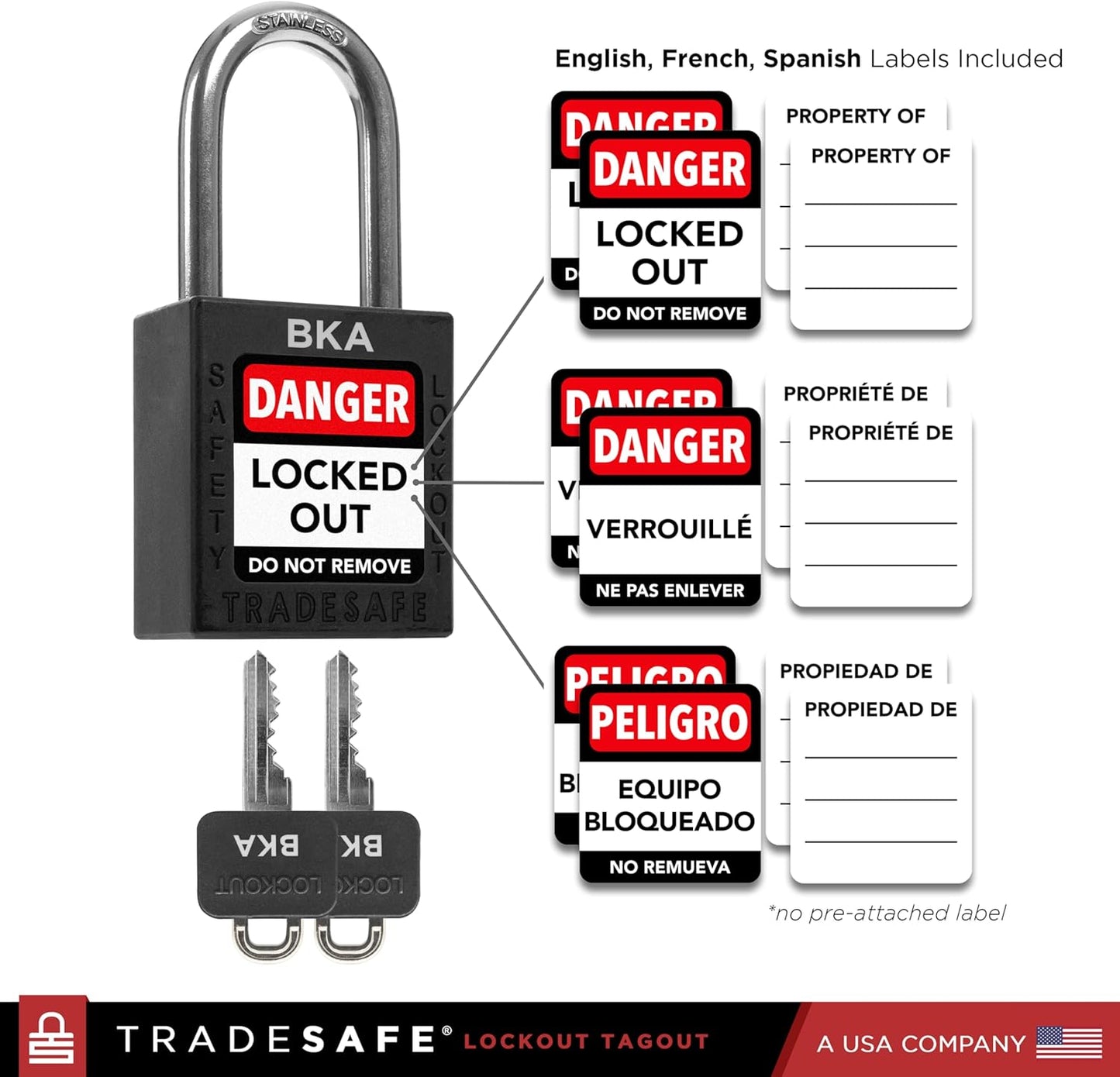 TRADESAFE Lockout Tagout Lock Sets, 10 Black Keyed Alike Unlimited Grouping Safety Padlocks, 2 Keys Per Lock, OSHA Compliant Loto Locks