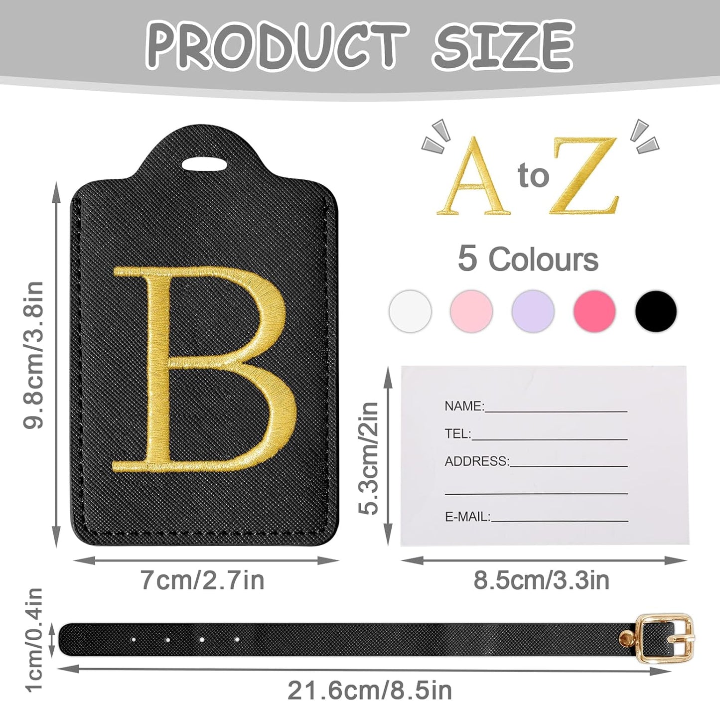 Initial Luggage Tags for Suitcases, Cute Embroidered Letter Luggage Bag Suitcase Identifier Name Baggage Tag, PU Leather Travel Luggage Tags, Bag Tags for Men Women Kids Luggage Handbags(Black B)