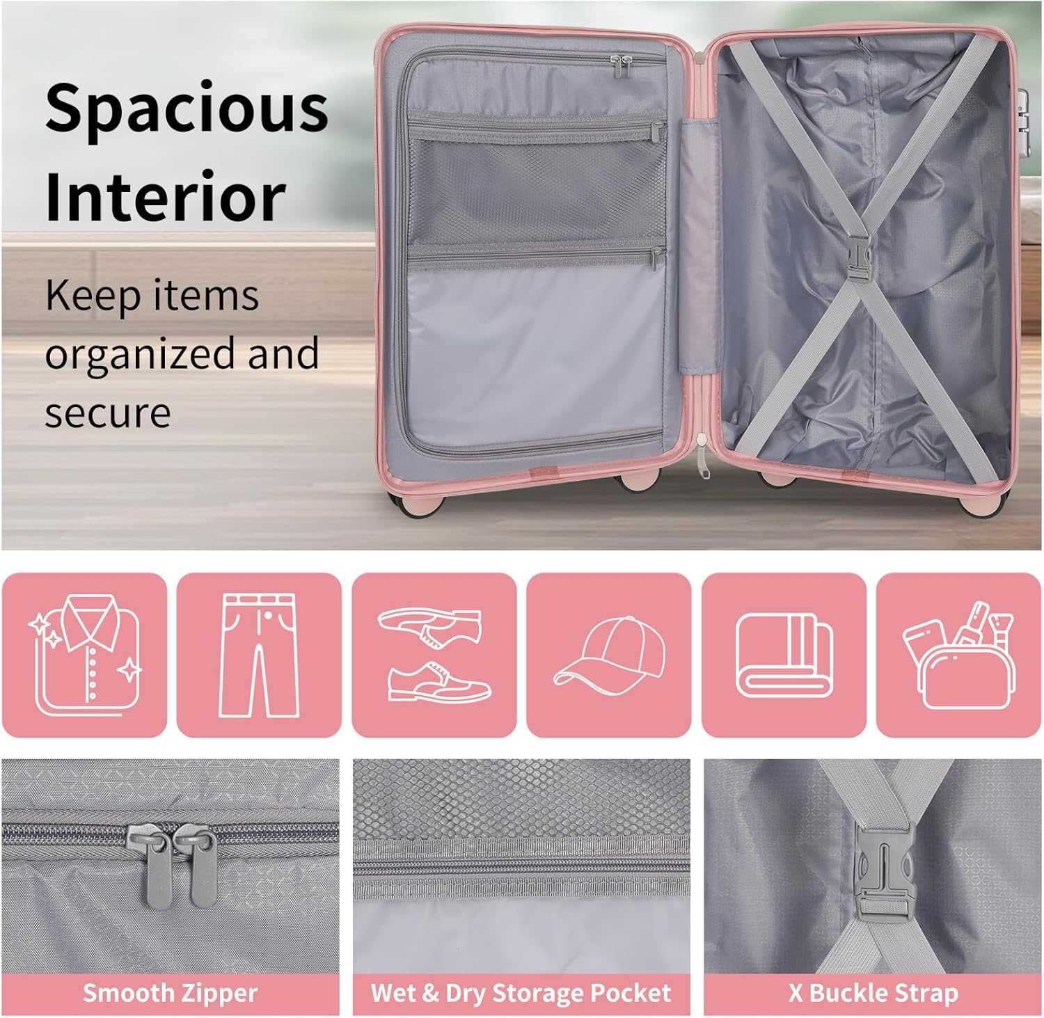 22x14x9 Airline Approved Vintage Style Carry On Luggage with Backpack Sets for Women, ABS+PC