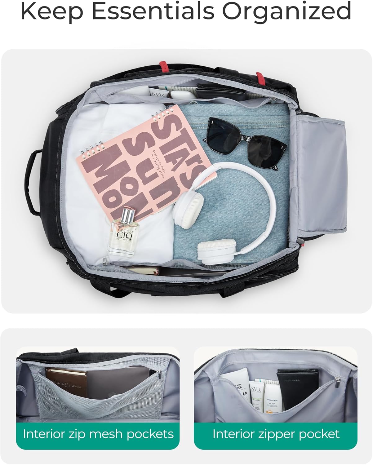 BAGSMART Rolling Duffle Bag with Wheels, 36L Travel Bag with Water-proof Pockets, Airline-Approved Carry On Duffel Bag with Handle, Grey