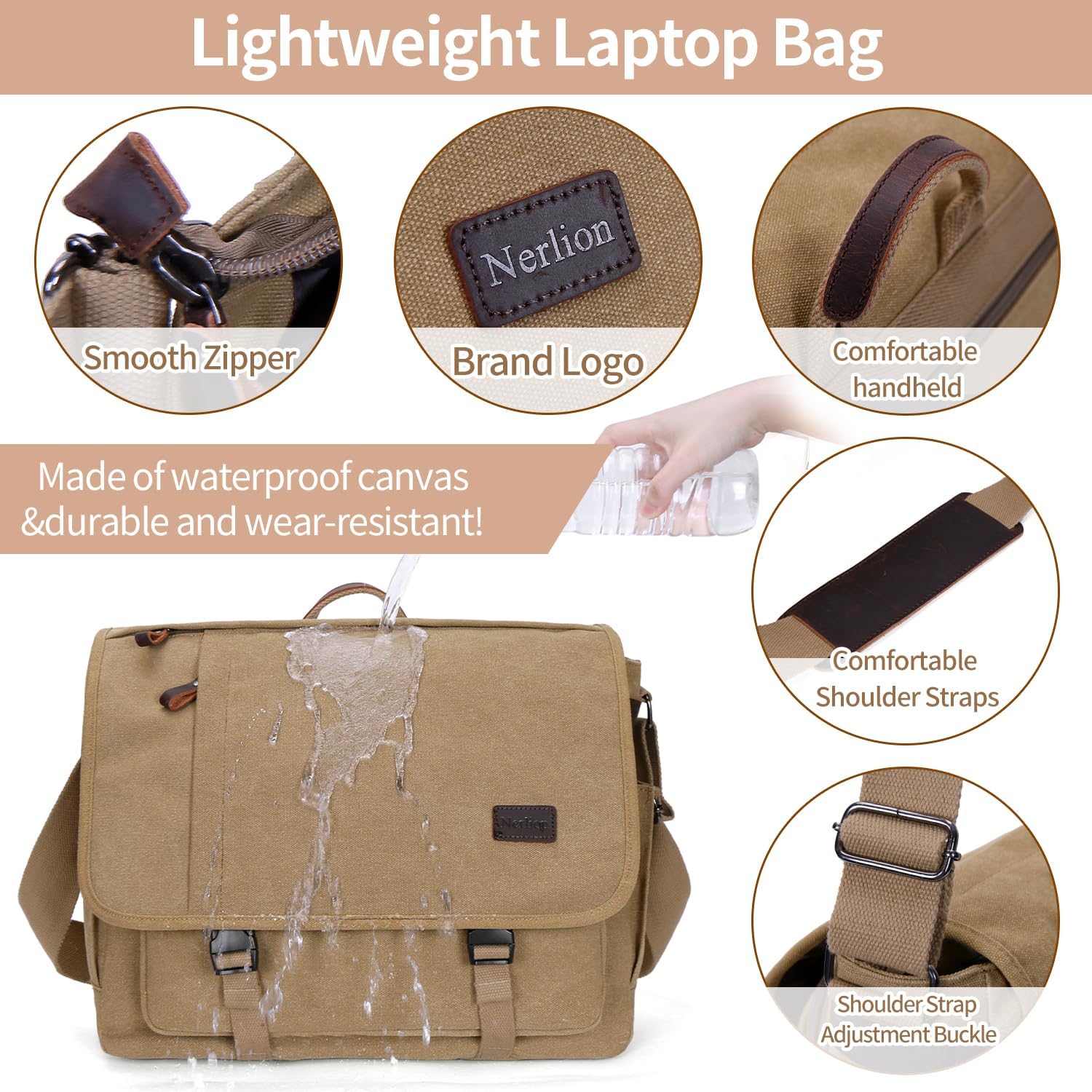 Nerlion Messenger Bag for Men 17-17.3 Inch Laptop Bag Canvas Water-resistant Computer Bag Shoulder