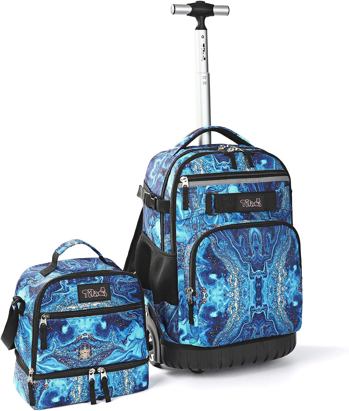 Tilami Rolling Backpack 19 inch with Lunch Bag Wheeled Laptop Backpack (Blue Wave)
