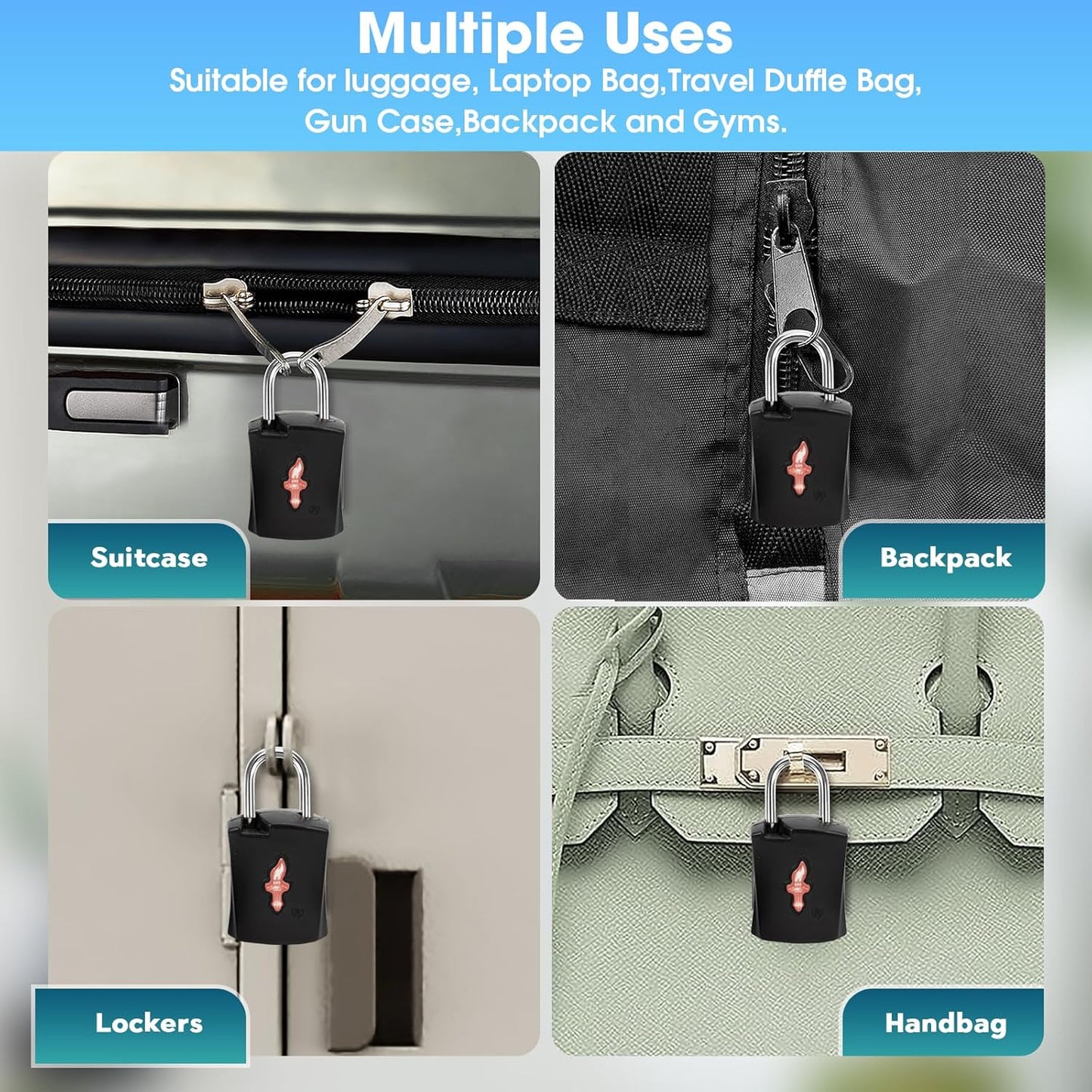 TSA Approved Locks (6-Pack) - Luggage Lock TSA Approved for Suitcases, Gym Lockers & School Backpacks | Ultra-Slim 1.5” ABS Travel Lock | Anti-Theft Secure
