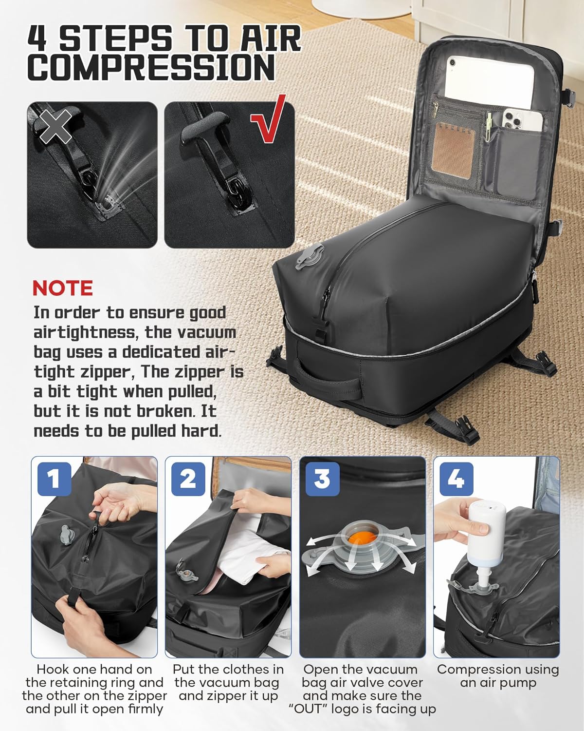 WONHOX Large Travel Backpack Carry on Flight Approved Laptop Work Business Backpack for Women Men Mochila de Viaje