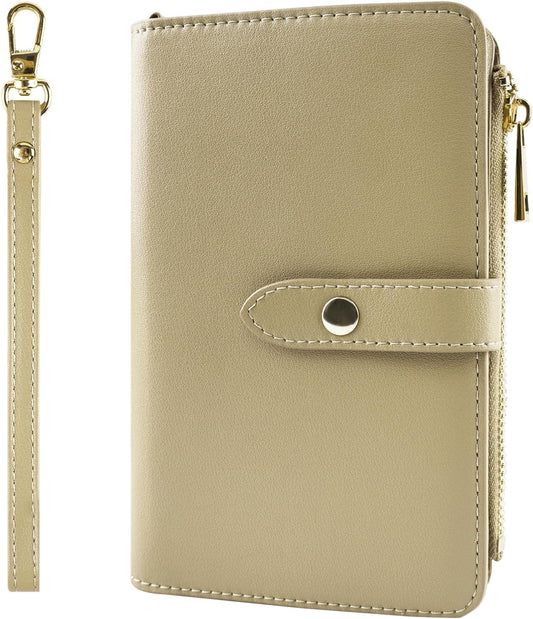 Real Leather Wallet Waterproof RFID Passport Holder Family Travel Black (Khaki)