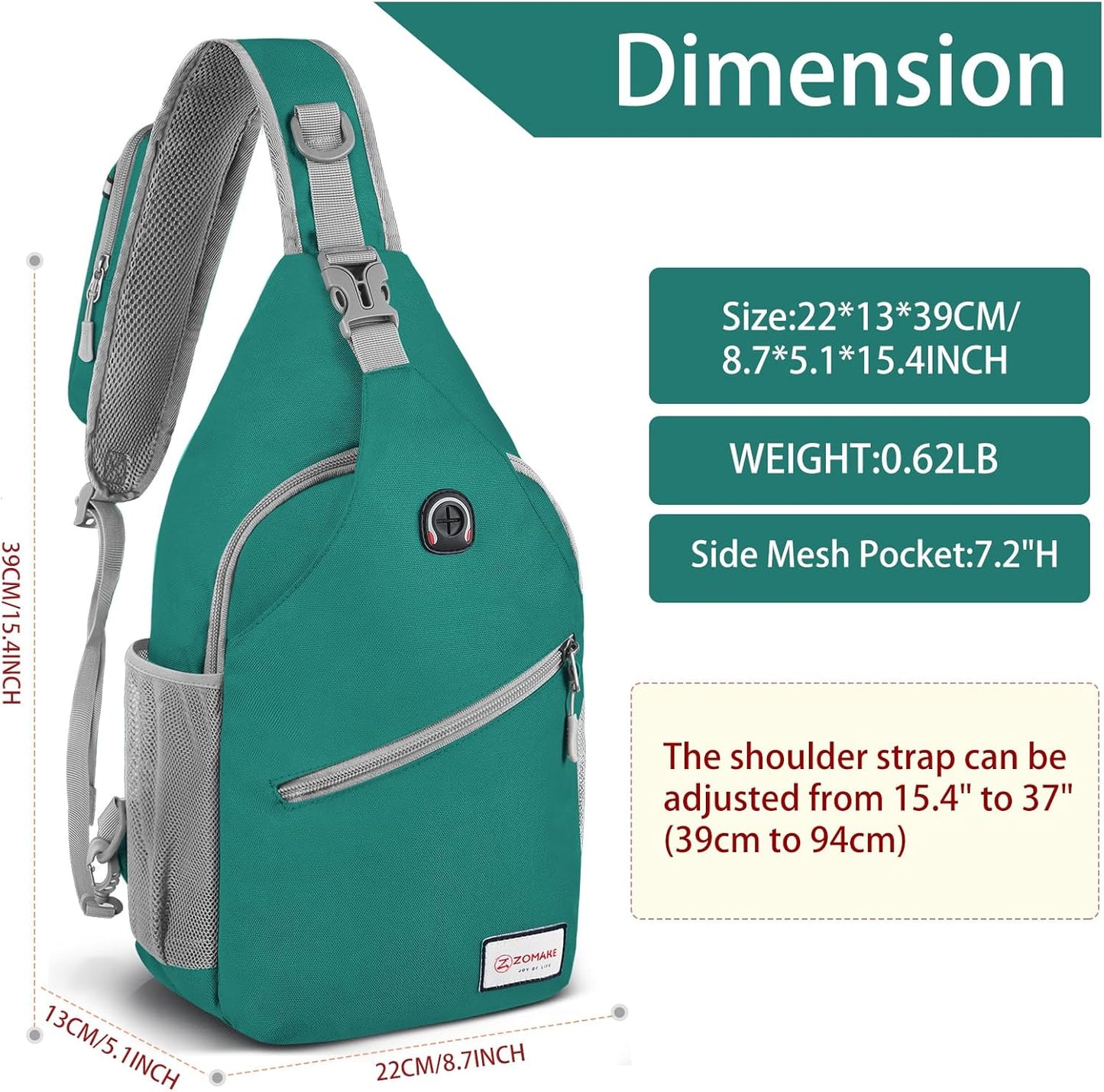 ZOMAKE Sling Bag,Small Crossbody Sling Backpack,Water Resistant Shoulder Daypack for Travel,Anti