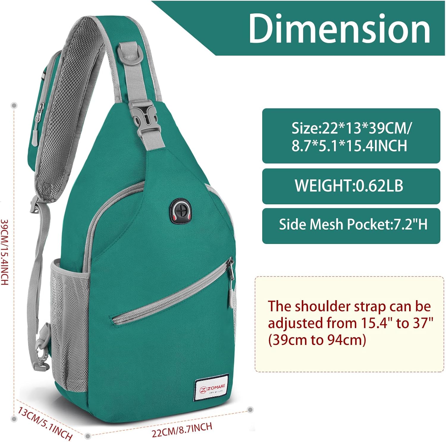 ZOMAKE Sling Bag,Small Crossbody Sling Backpack,Water Resistant Shoulder Daypack for Travel,Anti