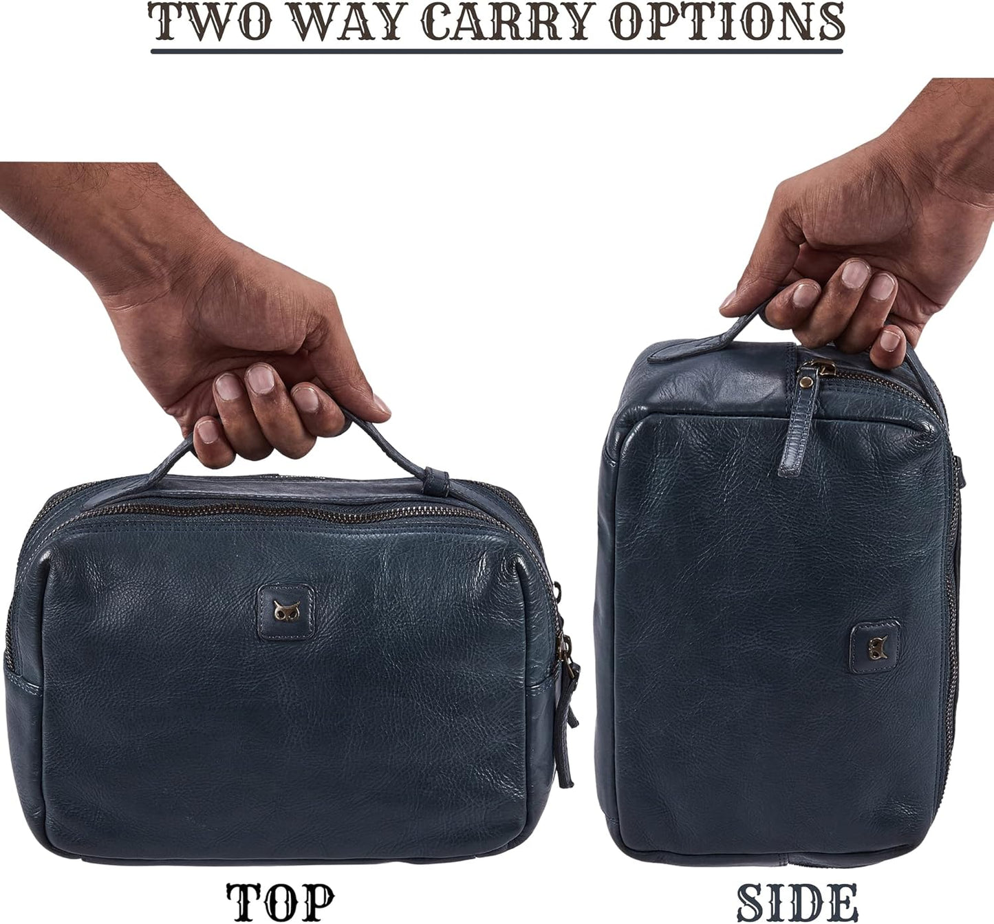 Real Leather Toiletry Bag Dopp Kit for Men Women Travel Shaving Pouch Organiser Double Compartment Cosmetic