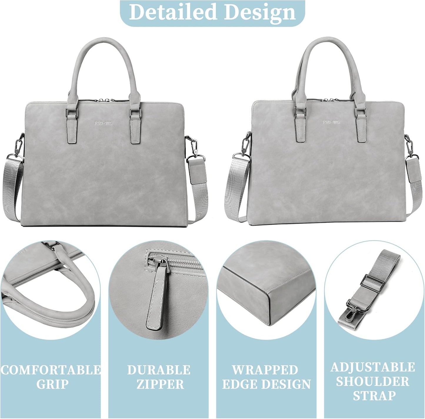 FSD. WG Business Bag Leather Messenger Bag Water Resistant Business Travel Briefcase Handbag