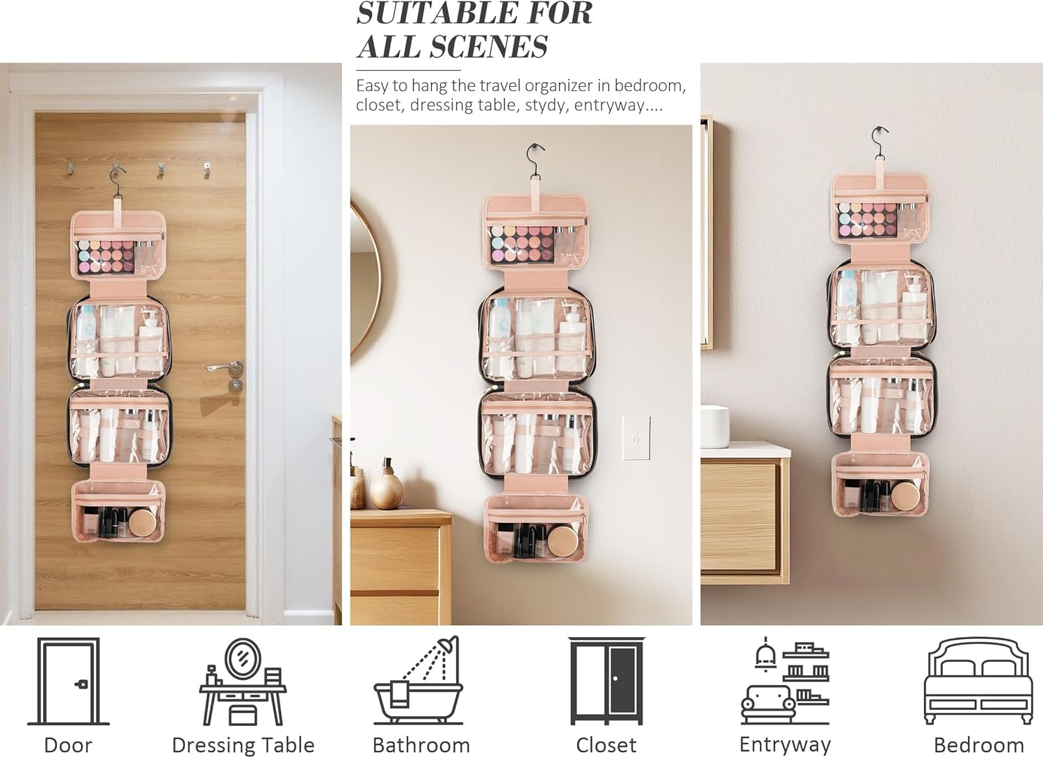 Gifts for Women, Initial Toiletry Makeup Bag Hanging Cosmetic Organizer with Embroidery Letter