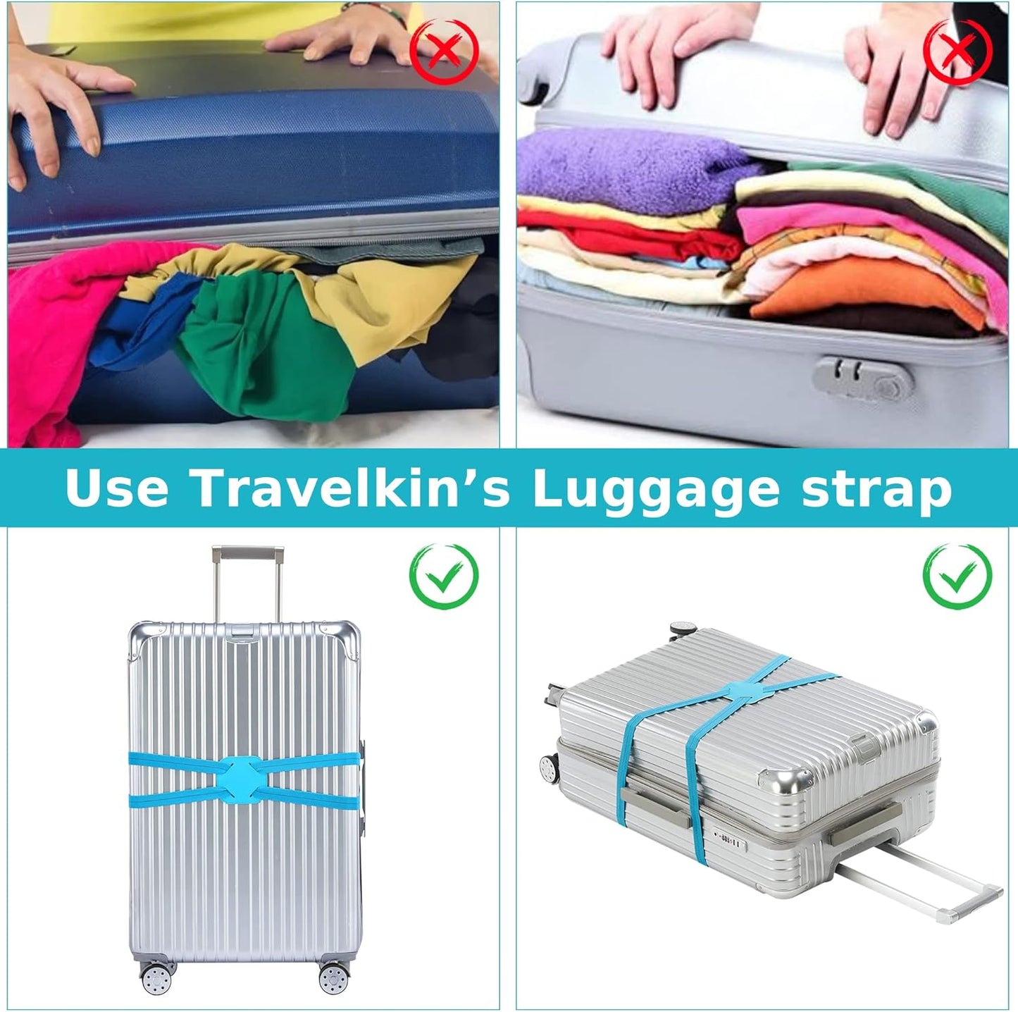 Travelkin Luggage Straps - Bungees for Suitcases, Add a Bag, Travel Bag Bungee Belt for Luggage