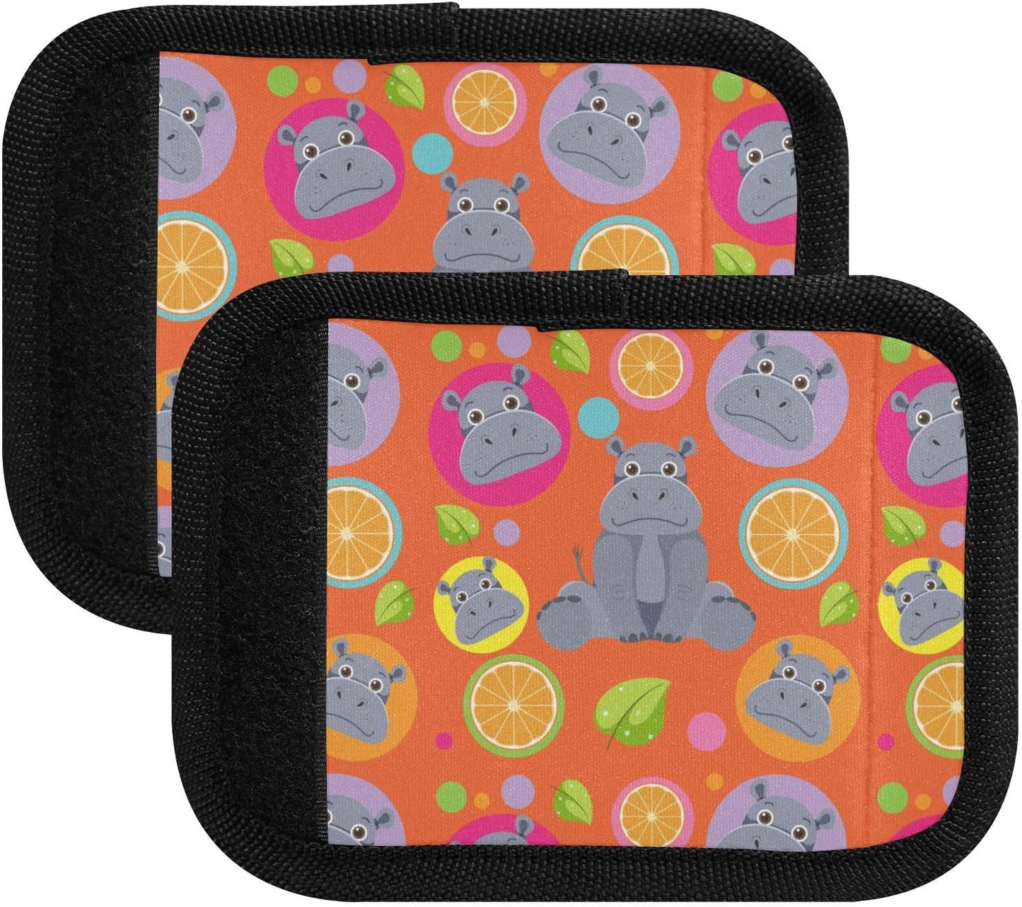 Cute Hippopotamus and Citrus Slice Red 4 Pack Luggage Handle Wraps Covers for Suitcase Identifiers Bag Tags Travel Accessories