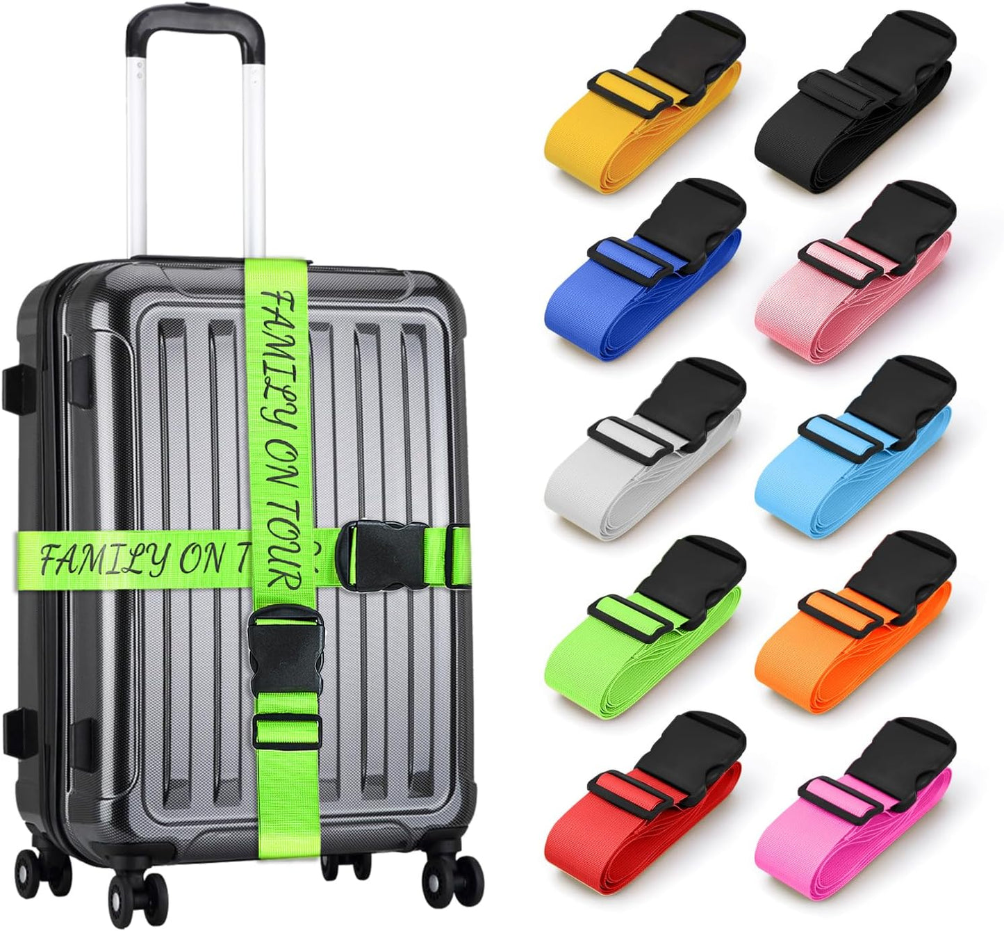 Personalized Luggage Straps for Suitcases 2 Packs Customized Adjustable Suitcase Strap with Embroidery Name/Text, Travel Belt with Quick Release Buckle, Accessory for Travel Bag Closure