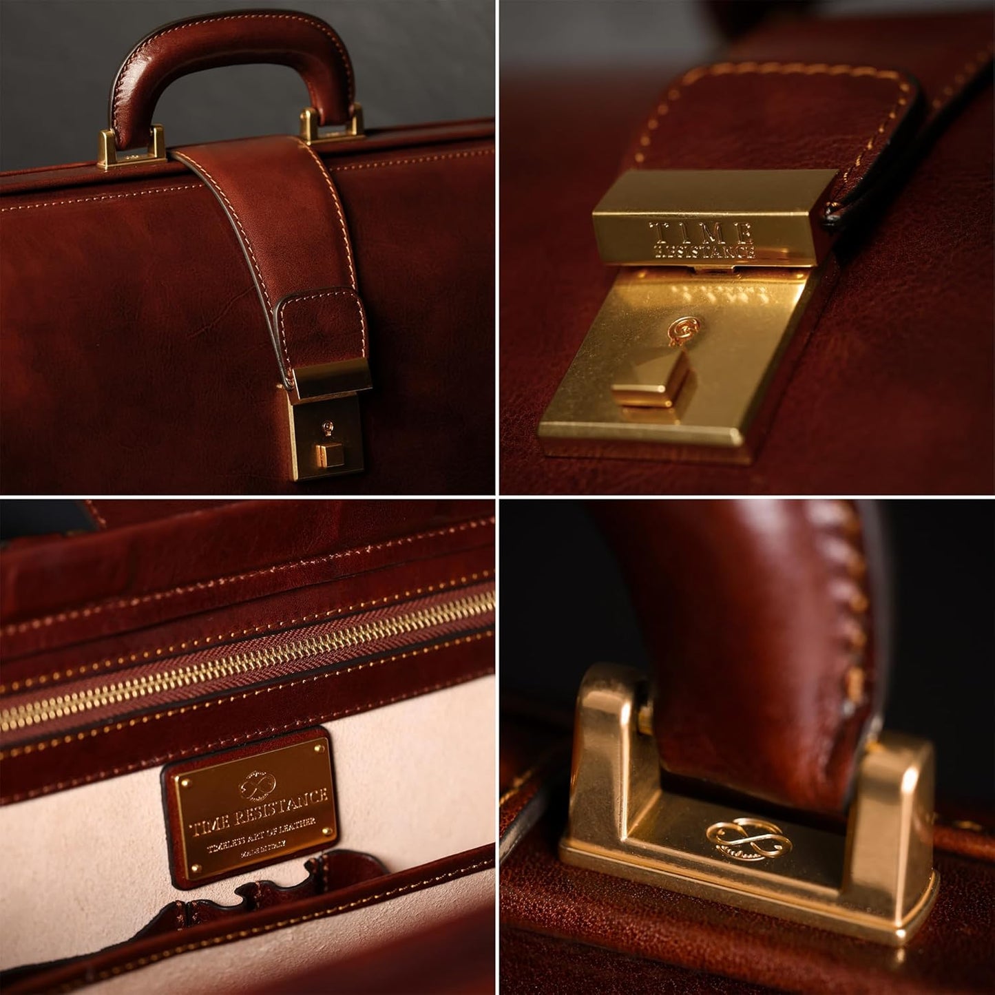 Time Resistance Leather Lawyer Briefcase - Italian Handmade Laptop Briefcase for Men and Women - Attache Case - Doctor Bag