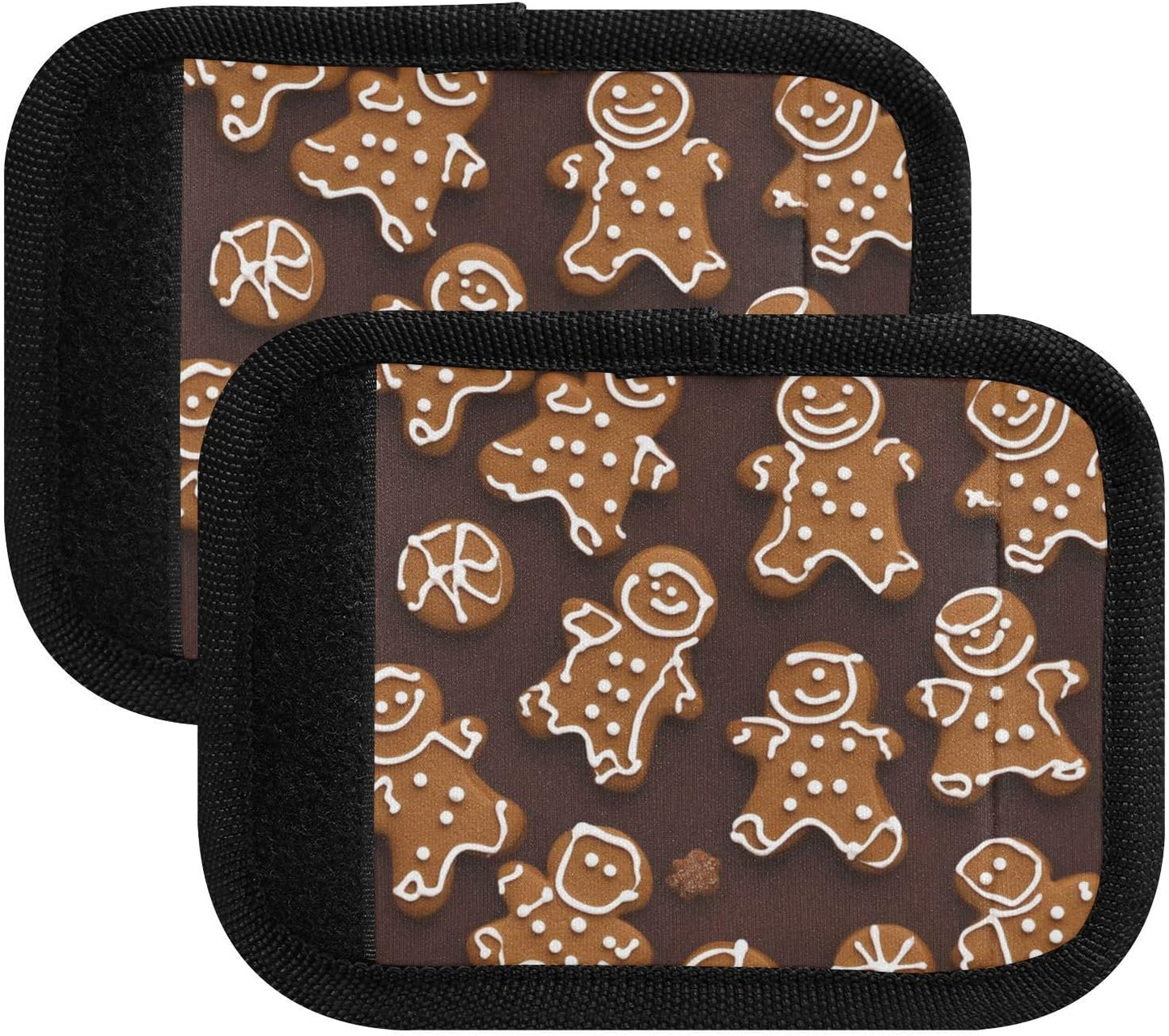 Brown Christmas Gingerbread Man 4 Pack Luggage Handle Wraps Covers for Suitcase Identifiers Bag Tags Travel Accessories