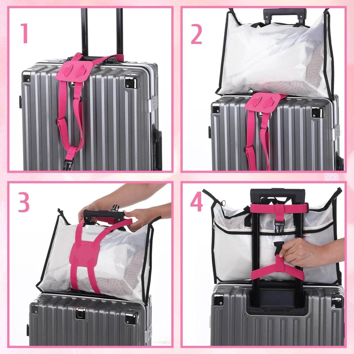 Luggage Strap for Suitcases, Luggage Straps - Add a Bag Travel Bag Bungee Belt Portable Bungee Belt Add a Bags Luggages Connector Straps Adjustable Suitcase Belts for Travel (Rose Pink)