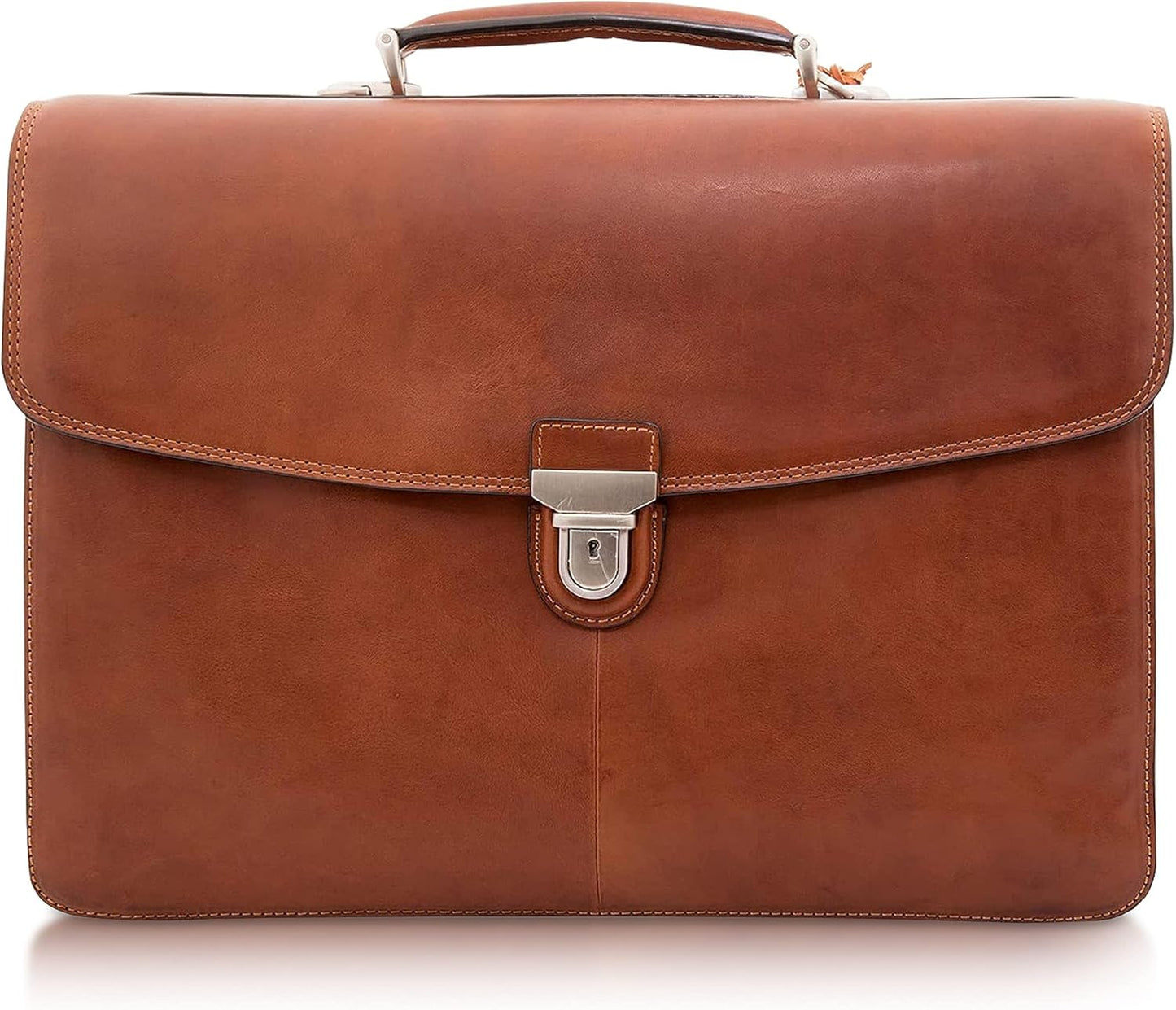 Tony Perotti Mens Italian Cow Leather Bella Russo Double Compartment Leather Laptop Briefcase